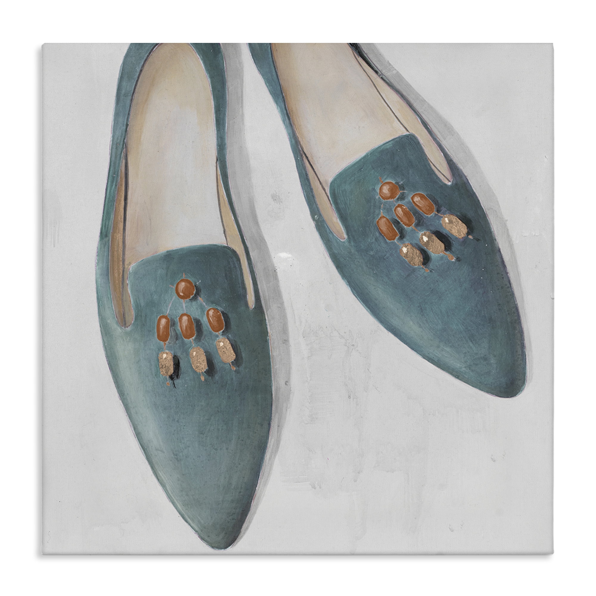 Stupell Industries Blue Flats with Beads Fashion Painting Wrapped Canvas Art Print Wall Art, 24 x 24
