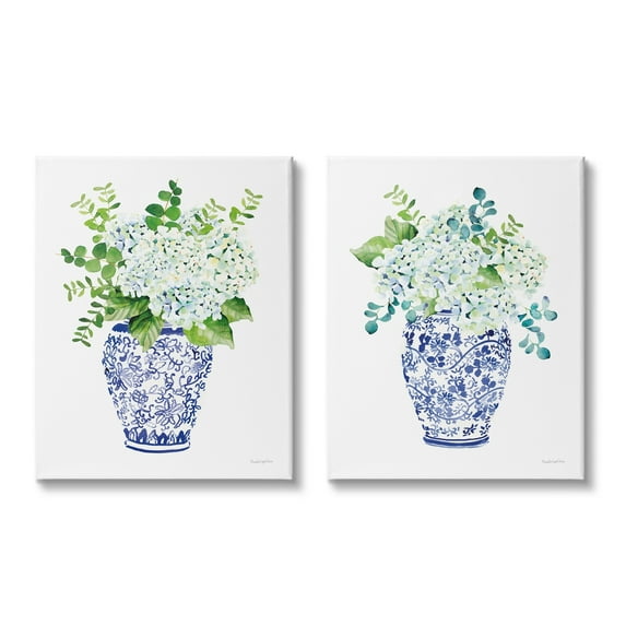 Stupell Industries Blue Floral Bouquets Lush Green Botanicals Ornate Pot, 16 x 20,Design by Mercedes Lopez Charro