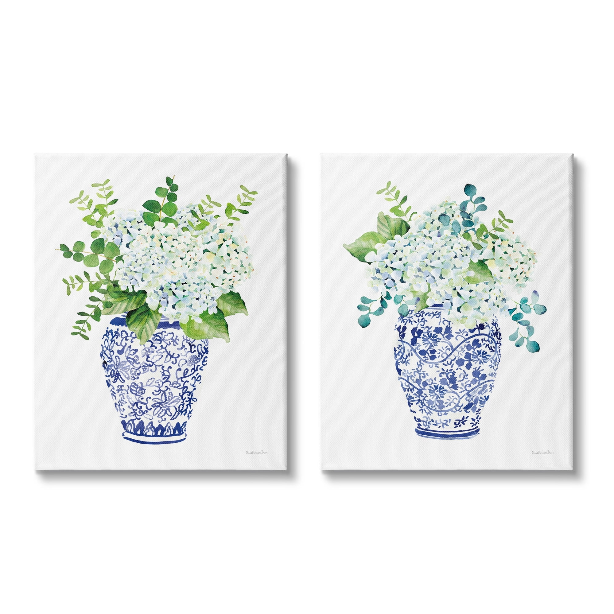 Stupell Industries Blue Floral Bouquets Lush Green Botanicals Ornate Pot, 24 x 30,Design by Mercedes Lopez Charro