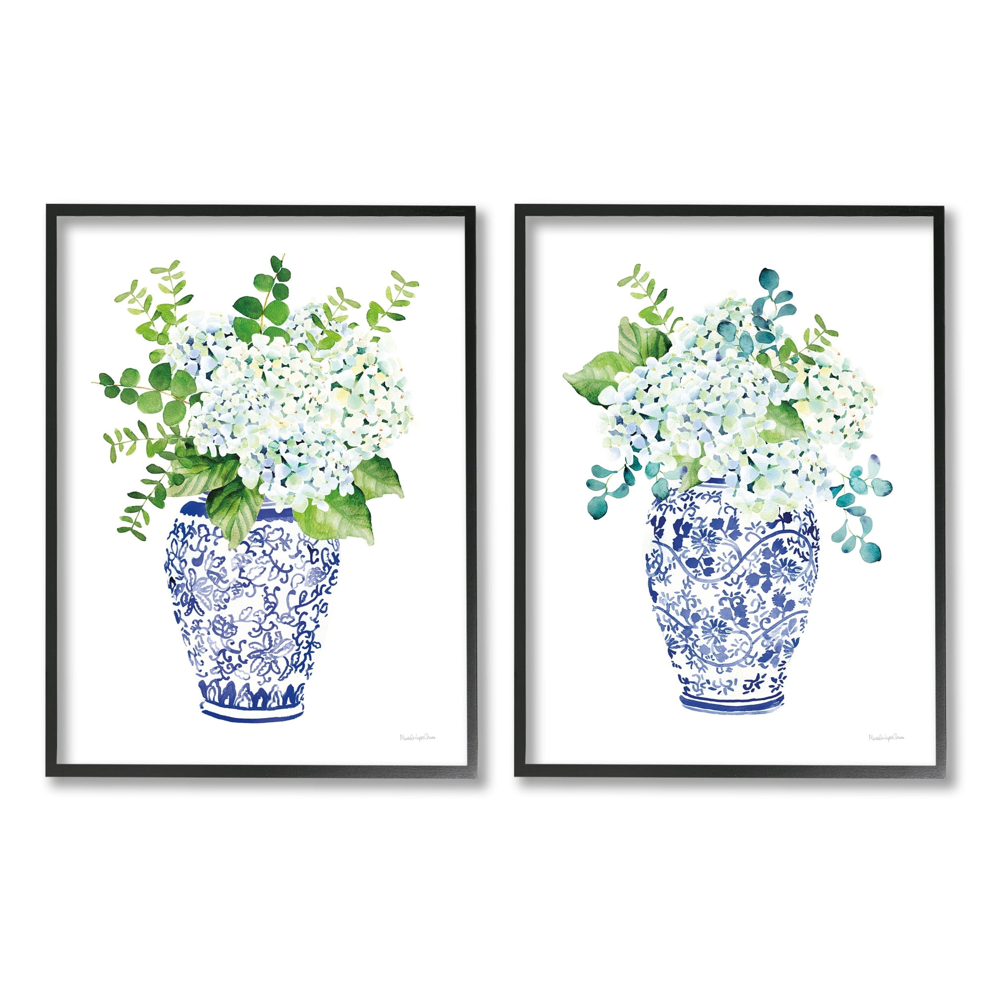Stupell Industries Blue Floral Bouquets Lush Green Botanicals Ornate Pot, 24 x 30,Design by Mercedes Lopez Charro