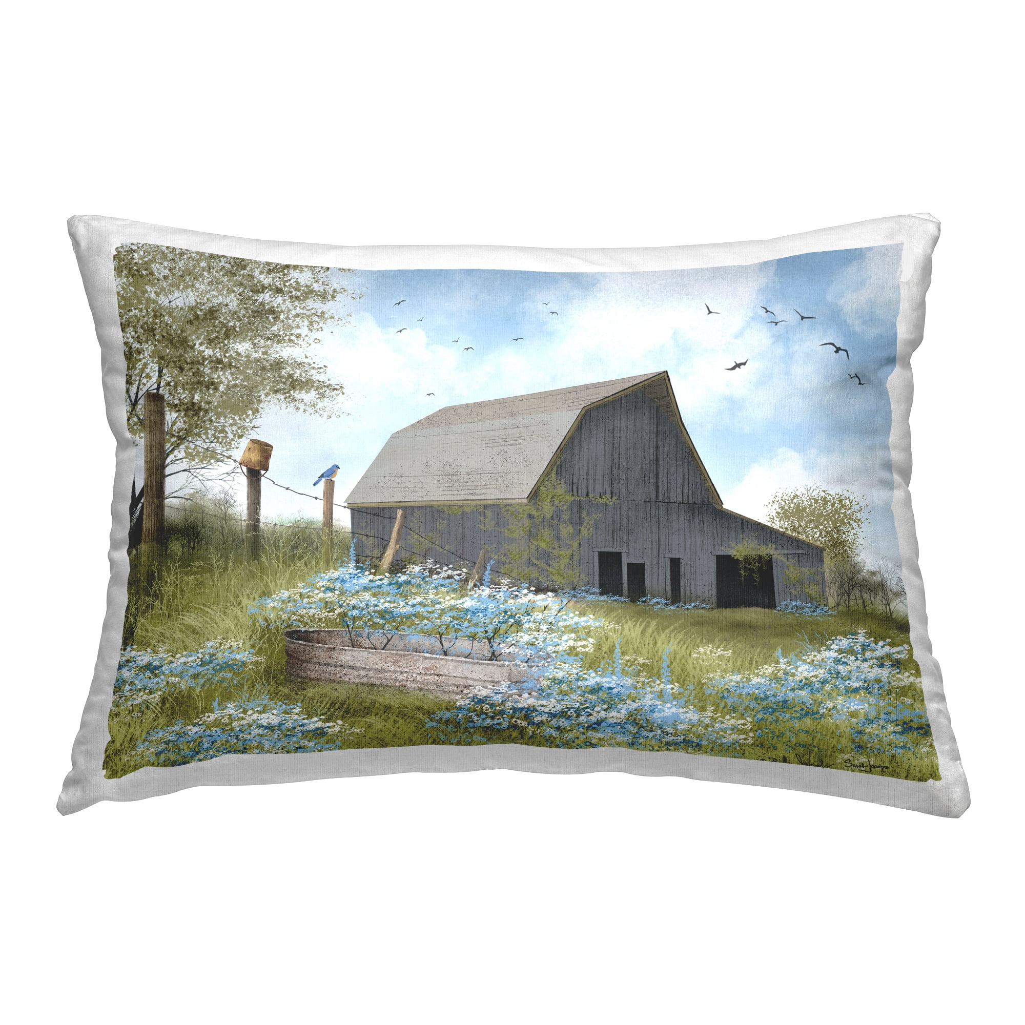 Stupell Industries Blue Floral Country Garden Decorative Printed Throw Pillow Design by Billy Jacobs.
