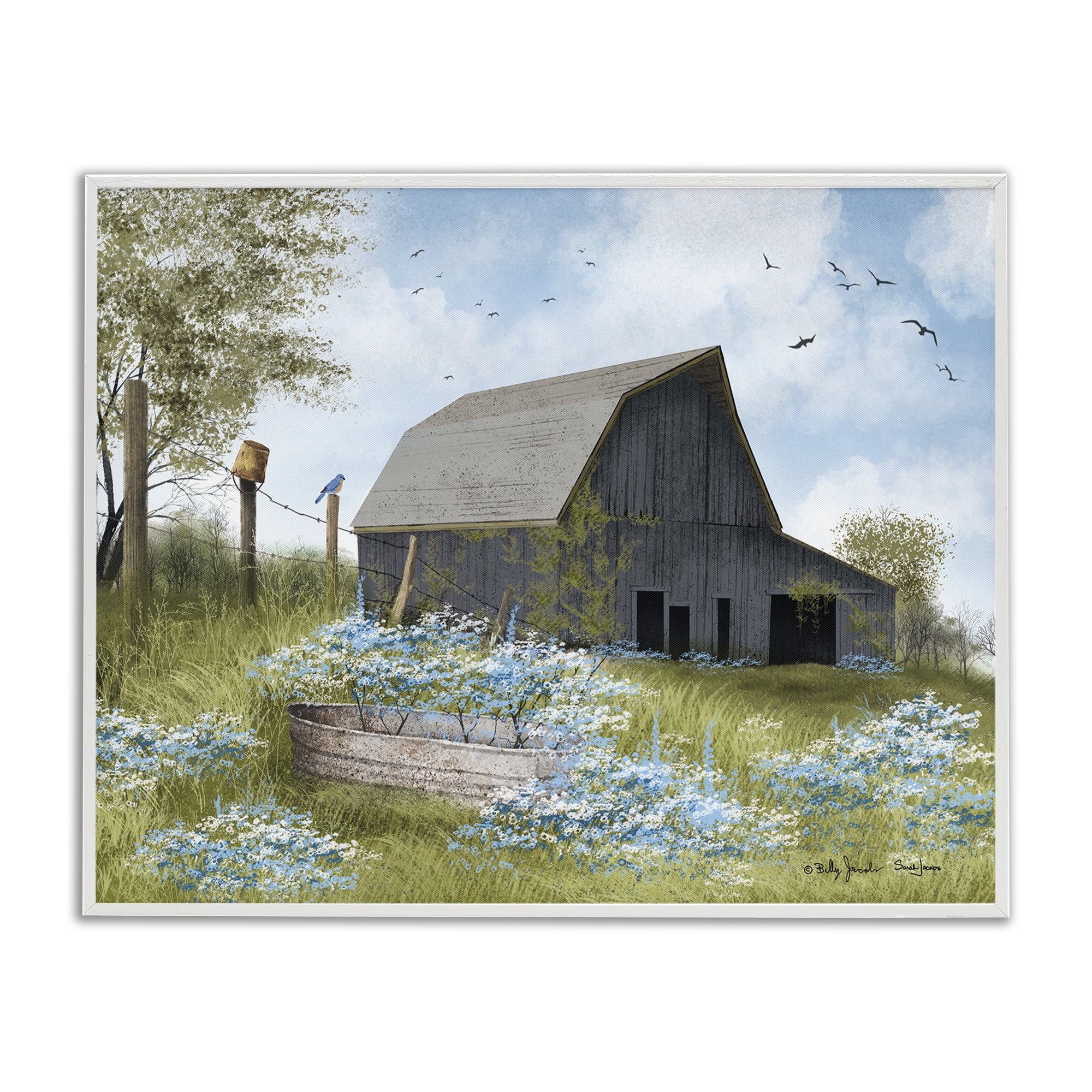 Stupell Industries Blue Floral Country Garden Landscape & Nature Painting White Framed Art Print Wall Art, 30 x 24