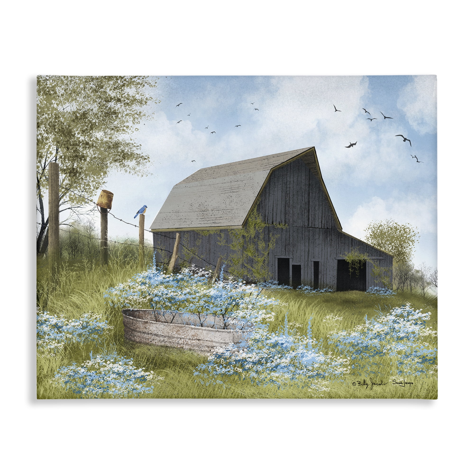 Stupell Industries Blue Floral Country Garden Landscape & Nature Painting Wrapped Canvas Art Print Wall Art, 20 x 16