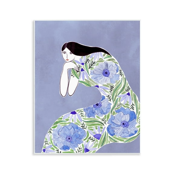 Stupell Industries Blue Floral Dress People Painting Unframed Art Print Wall Art, 11 x 14