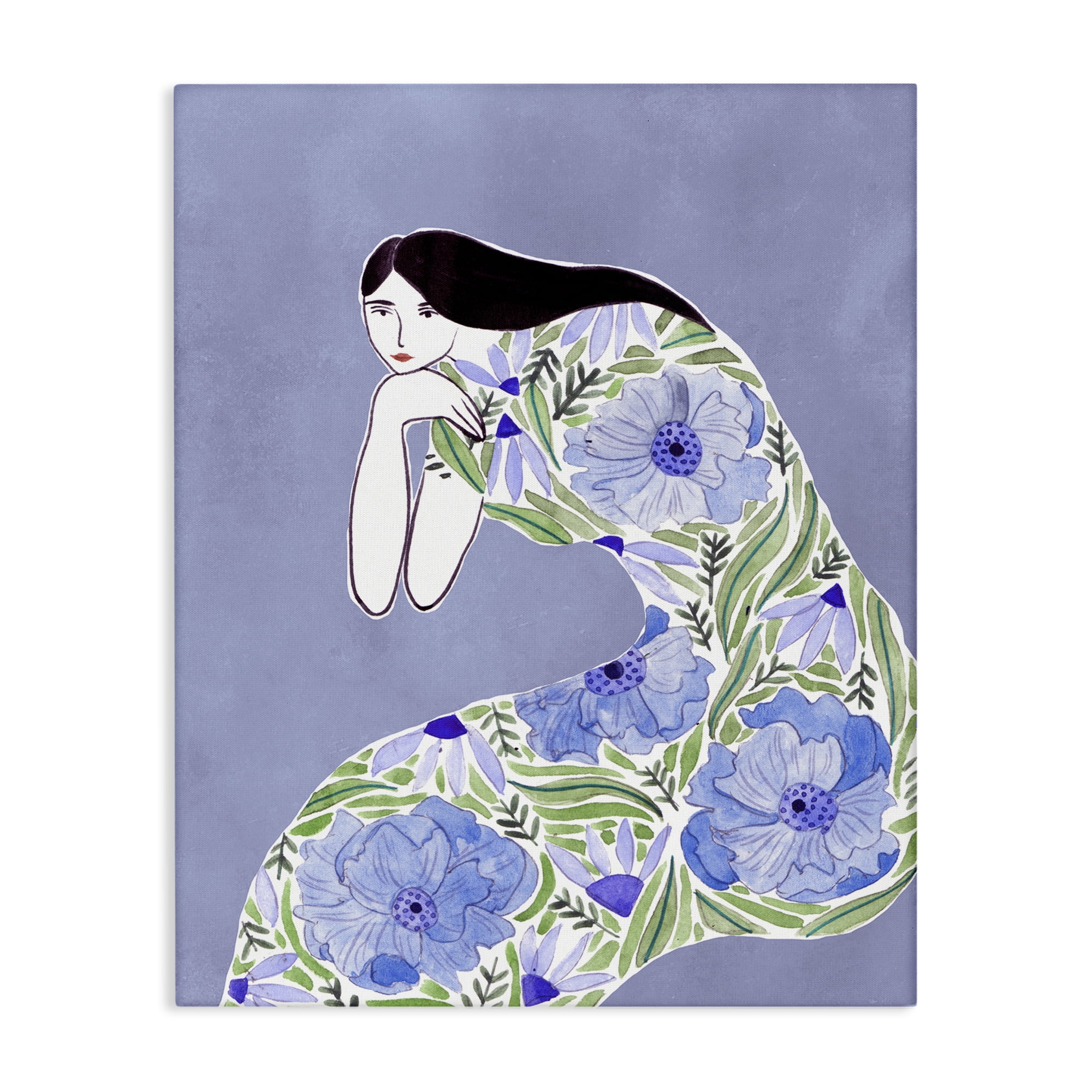 Stupell Industries Blue Floral Dress People Painting Wrapped Canvas Art Print Wall Art, 24 x 30