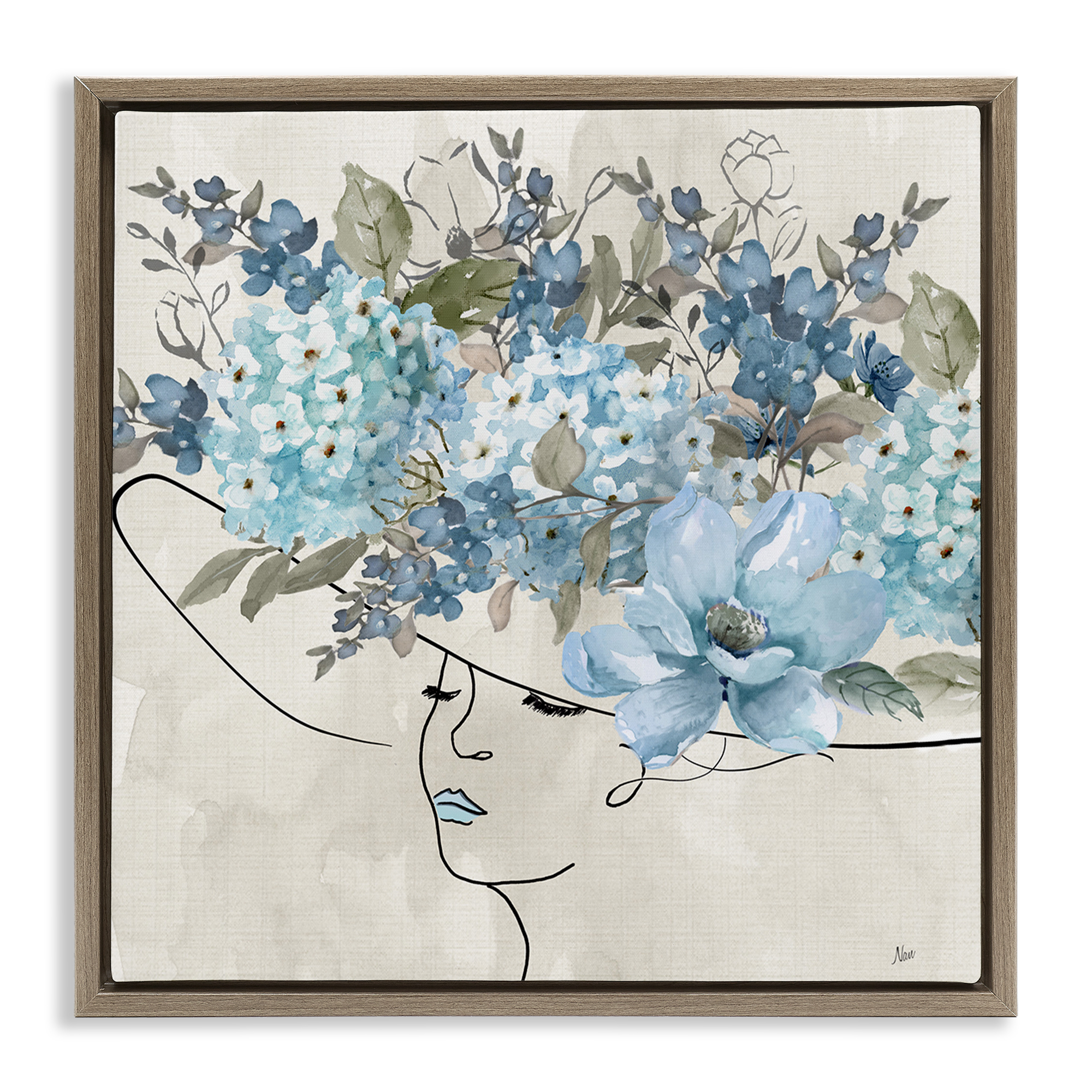 Stupell Industries Blue Floral Hat Botanical & Floral Painting Brown Floater Framed Art Print Wall Art, 25 x 25