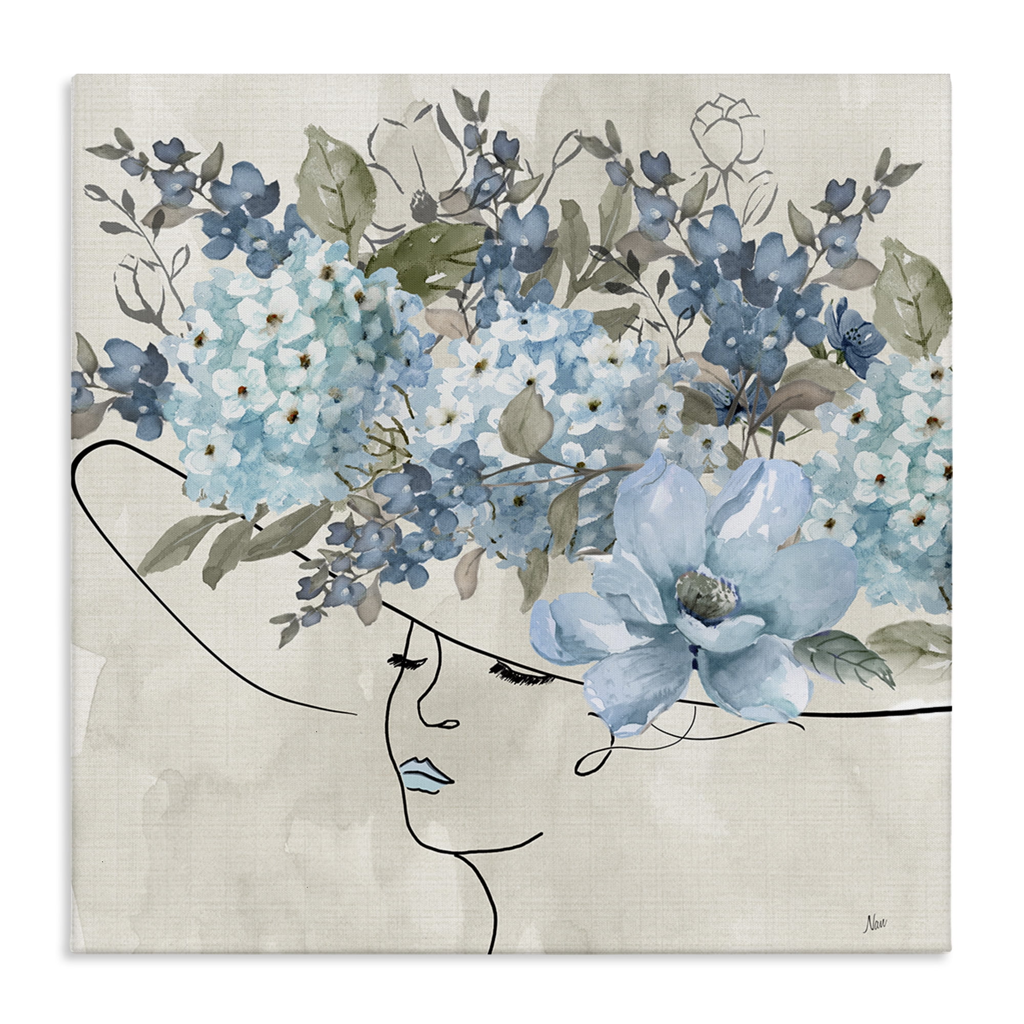 Stupell Industries Blue Floral Hat Botanical & Floral Painting Gallery Wrapped Canvas Art Print Wall Art, 17 x 17