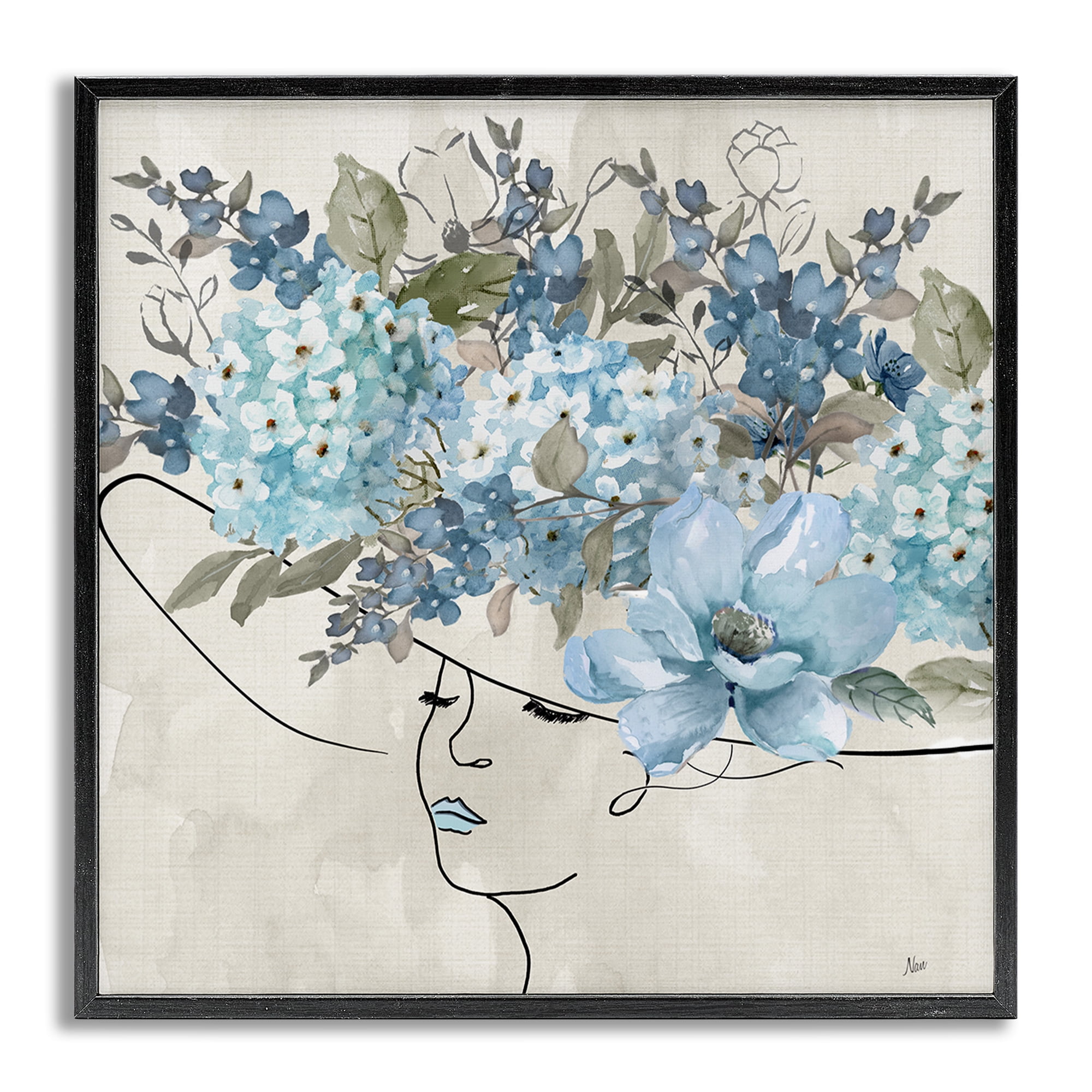 Stupell Industries Blue Floral Hat Botanical & Floral Painting Gray Framed Art Print Wall Art, 12 x 12