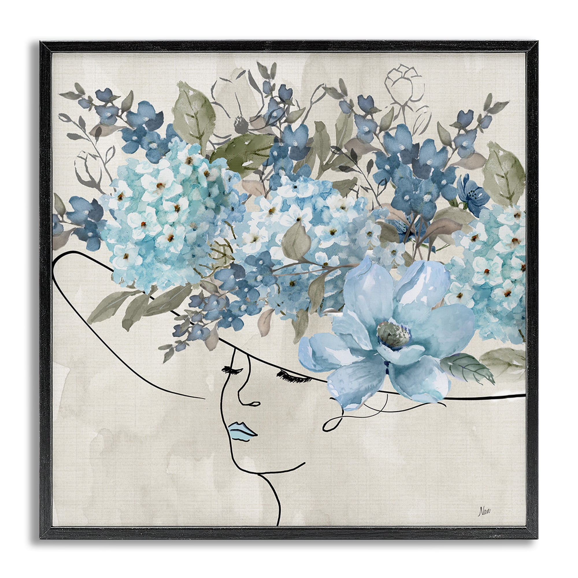 Stupell Industries Blue Floral Hat Botanical & Floral Painting Gray Framed Art Print Wall Art, 17 x 17