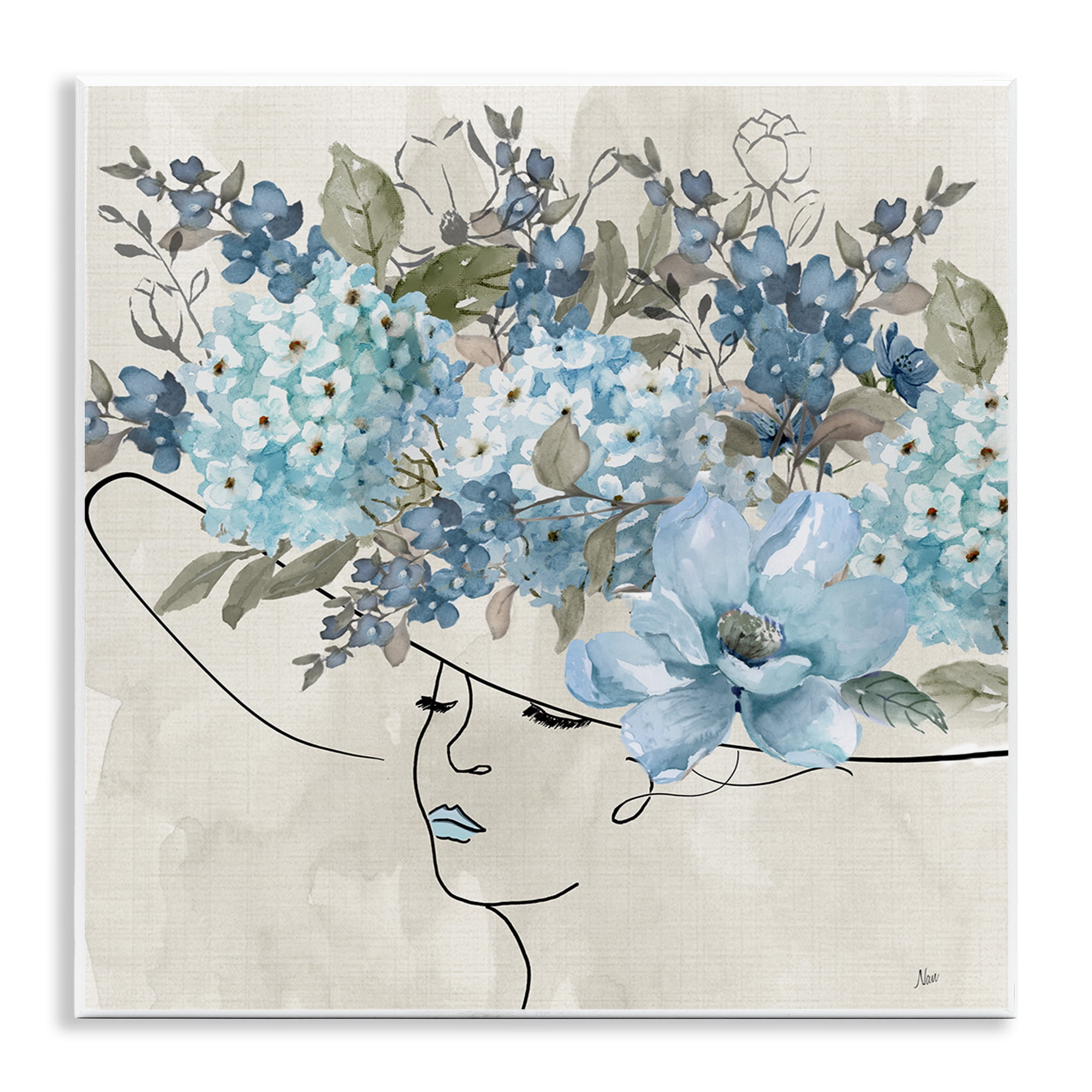 Stupell Industries Blue Floral Hat Botanical & Floral Painting Unframed Art Print Wall Art, 12 x 12