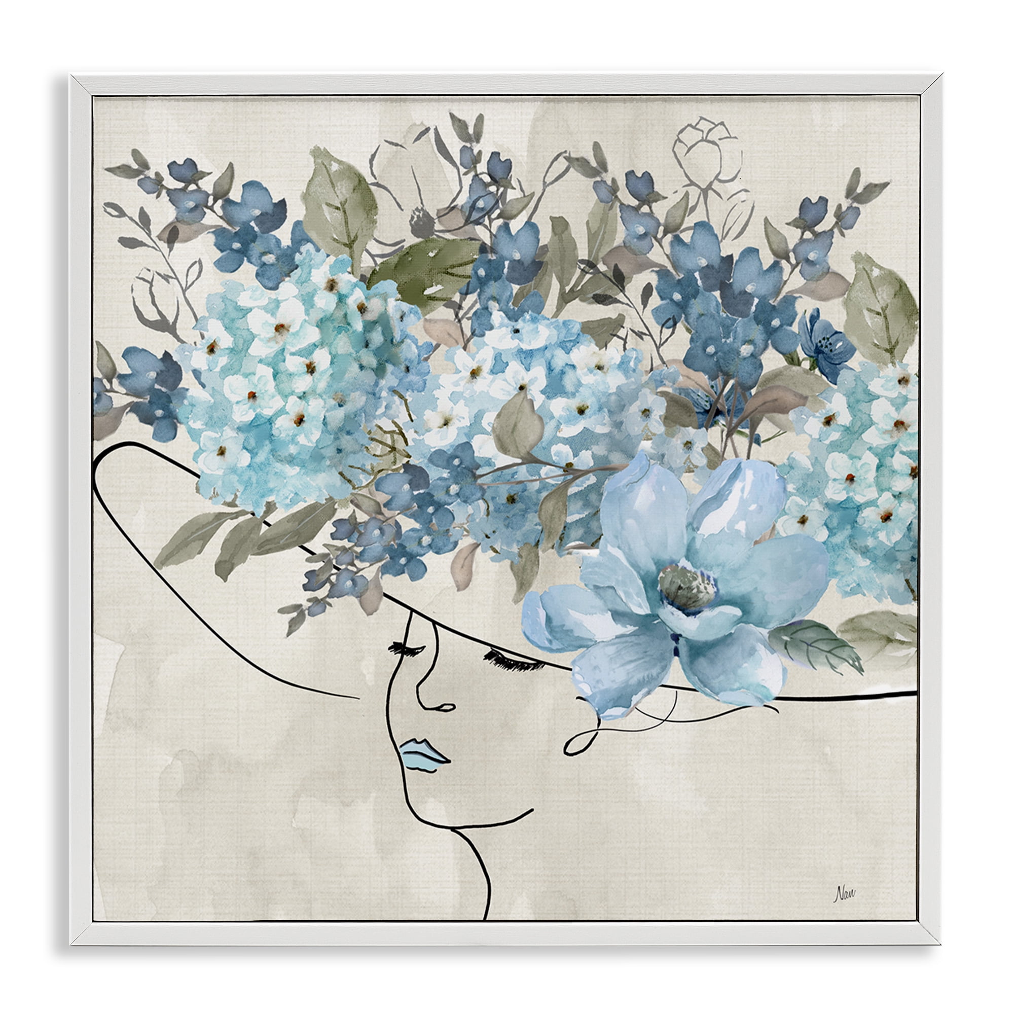 Stupell Industries Blue Floral Hat Botanical & Floral Painting White Framed Art Print Wall Art, 12 x 12