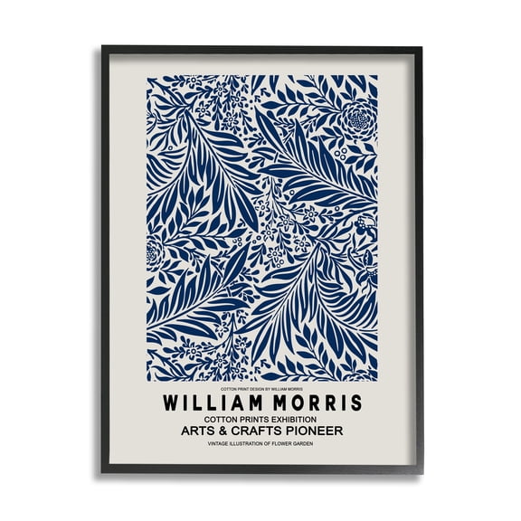 Stupell Industries Blue Floral Leaves Botanical Pattern Exhibition Flyer Framed Wall Art, 11 x 14, Design by Ros Ruseva