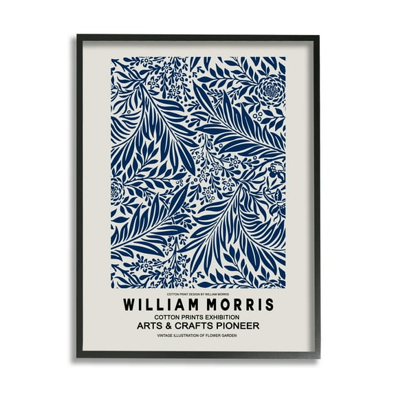 Stupell Industries Blue Floral Leaves Botanical Pattern Exhibition Flyer Framed Wall Art, 11 x 14, Design by Ros Ruseva