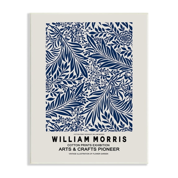 Stupell Industries Blue Floral Leaves Botanical Pattern Exhibition Flyer Wood Wall Art, 13 x 19, Design by Ros Ruseva