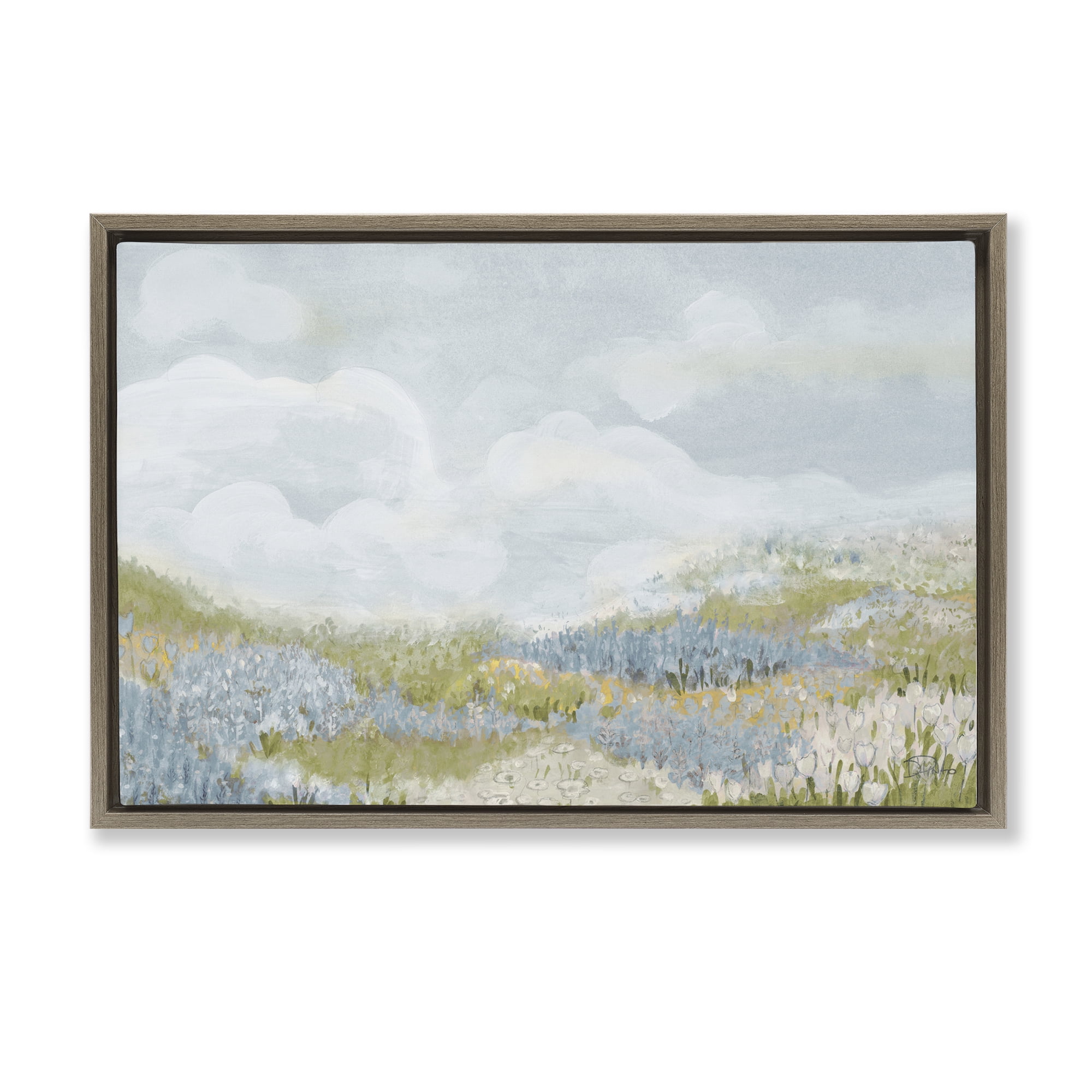 Stupell Industries Blue Floral Meadow Brown Framed Floater Canvas Wall Art, design by Patricia Pinto