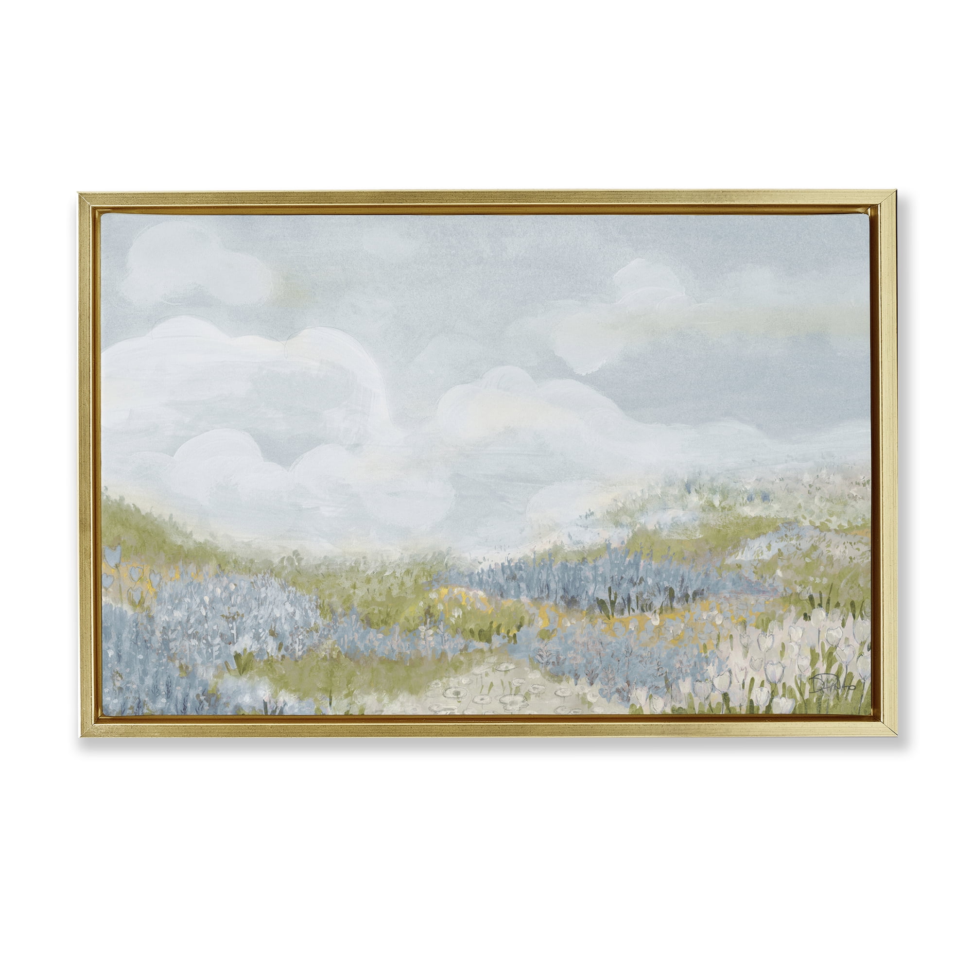 Stupell Industries Blue Floral Meadow Gold Framed Floater Canvas Wall Art, design by Patricia Pinto