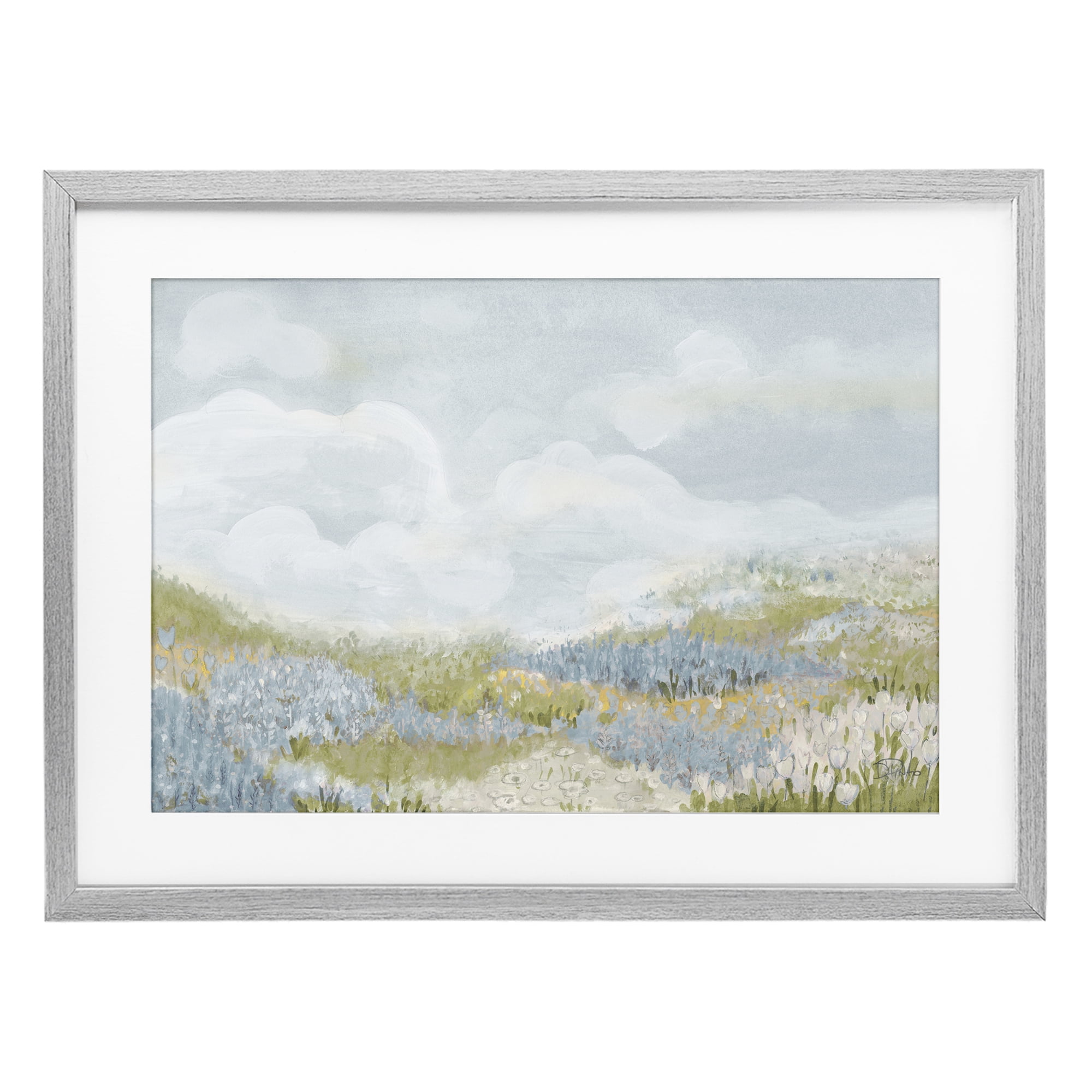 Stupell Industries Blue Floral Meadow Gray Framed Print Under Glass, design by Patricia Pinto