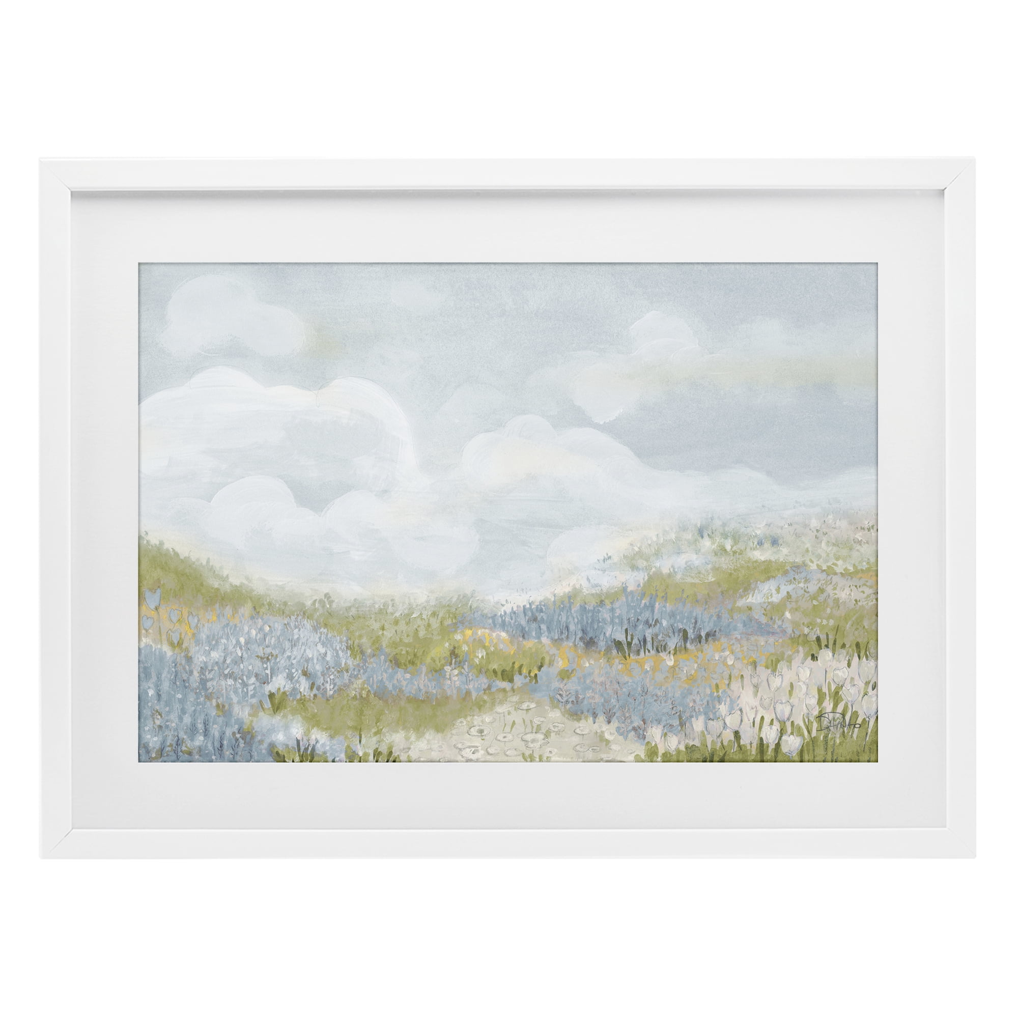 Stupell Industries Blue Floral Meadow White Framed Print Under Glass, design by Patricia Pinto