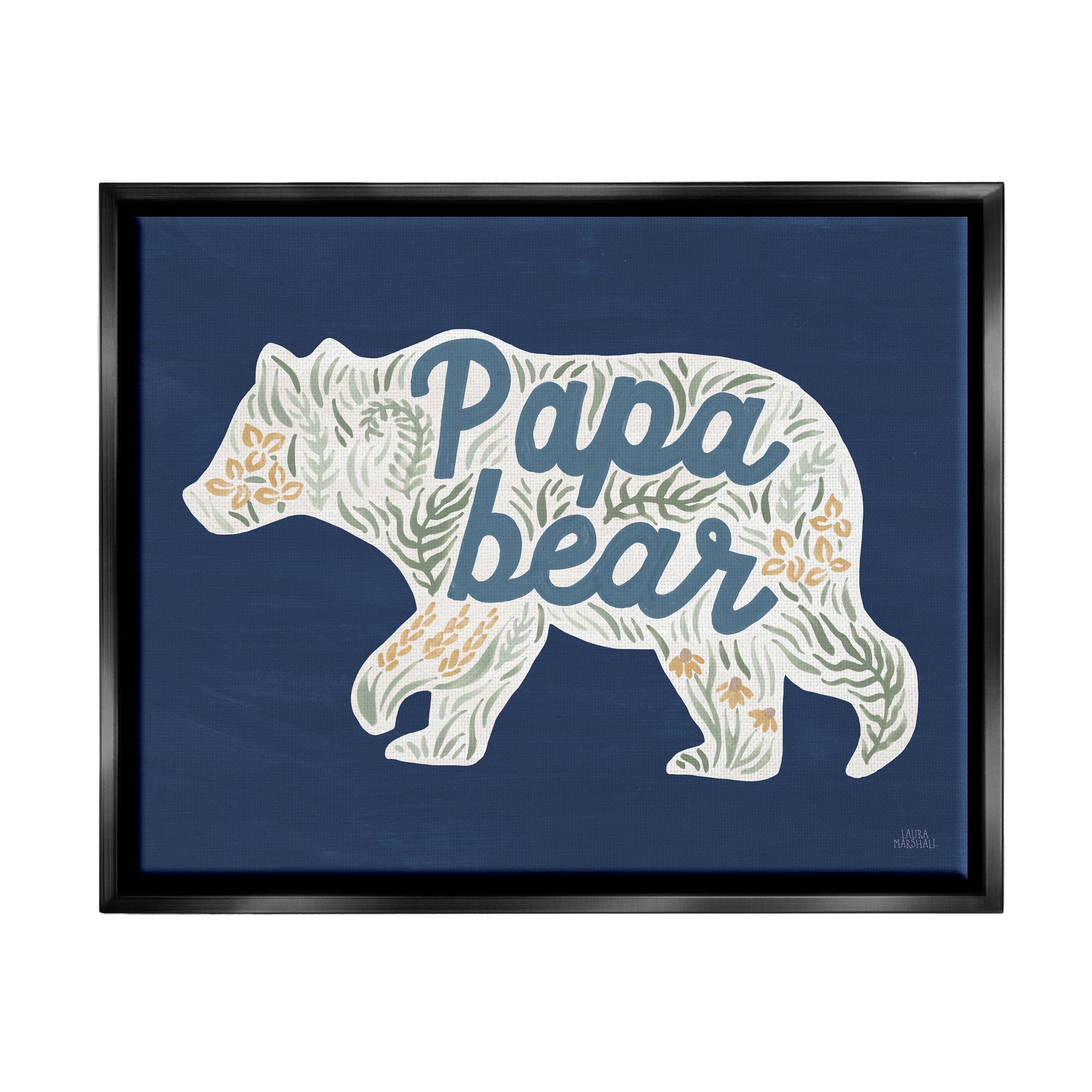 Stupell Industries Blue Floral Papa Bear Botanical & Floral Painting Black Floater Framed Art Print Wall Art, 21 x 17