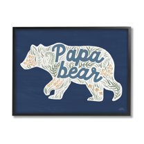 Stupell Industries Blue Floral Papa Bear Botanical & Floral Painting Black Framed Art Print Wall Art, 14 x 11