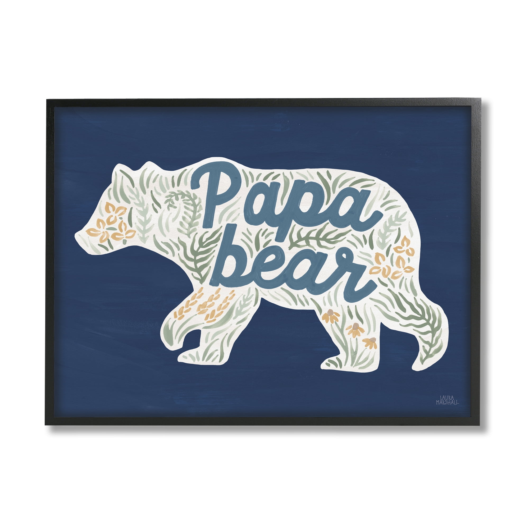 Stupell Industries Blue Floral Papa Bear Botanical & Floral Painting Black Framed Art Print Wall Art, 30 x 24