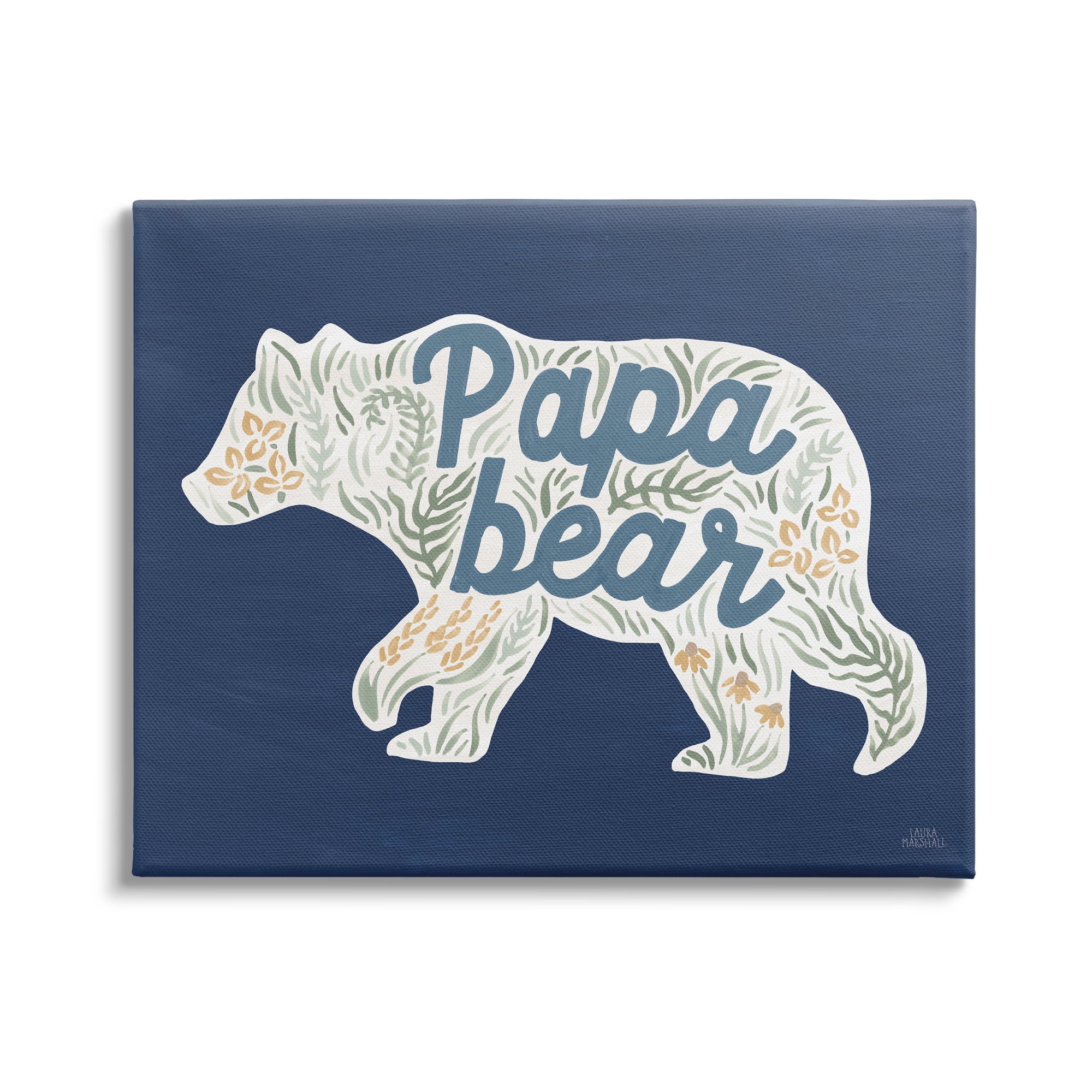 Stupell Industries Blue Floral Papa Bear Botanical & Floral Painting Gallery Wrapped Canvas Print Wall Art, 40 x 30