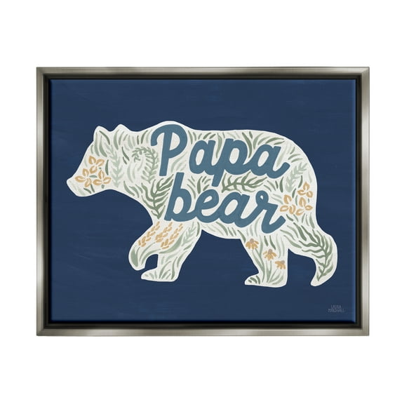 Stupell Industries Blue Floral Papa Bear Botanical & Floral Painting Gray Floater Framed Art Print Wall Art, 31 x 25