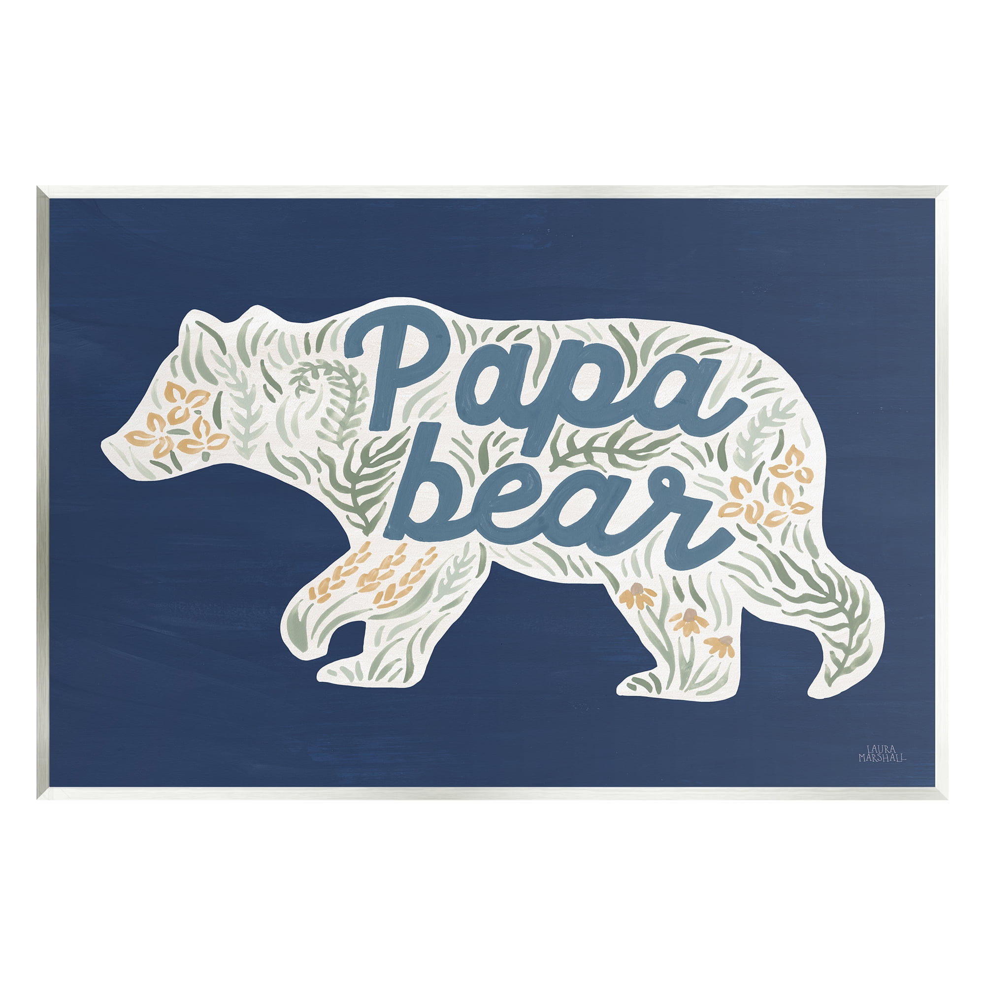 Stupell Industries Blue Floral Papa Bear Botanical & Floral Painting Unframed Art Print Wall Art, 19 x 13