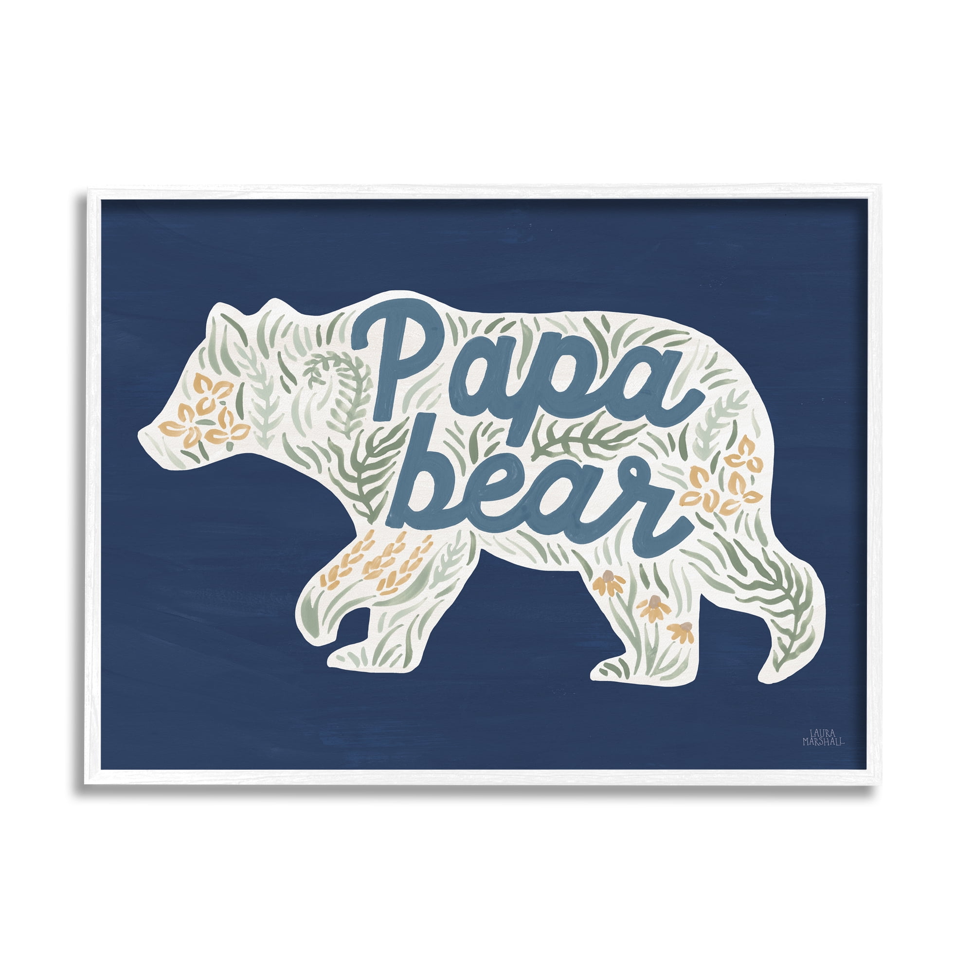 Stupell Industries Blue Floral Papa Bear Botanical & Floral Painting White Framed Art Print Wall Art, 30 x 24