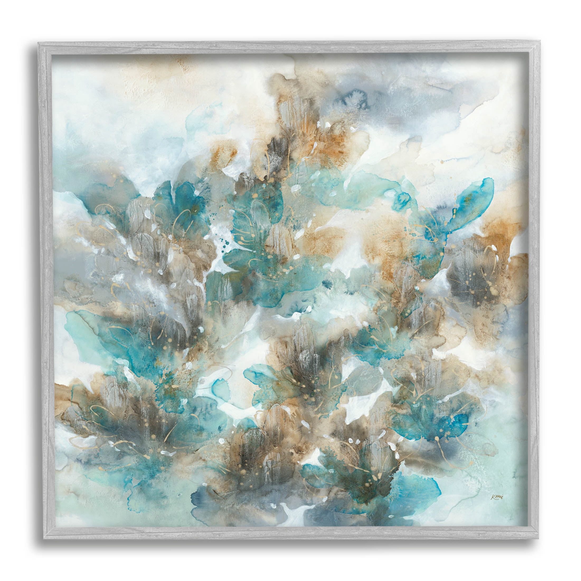 Stupell Industries Blue Floral Petals Abstract Painting Gray Framed Art Print Wall Art, Design by K. Nari