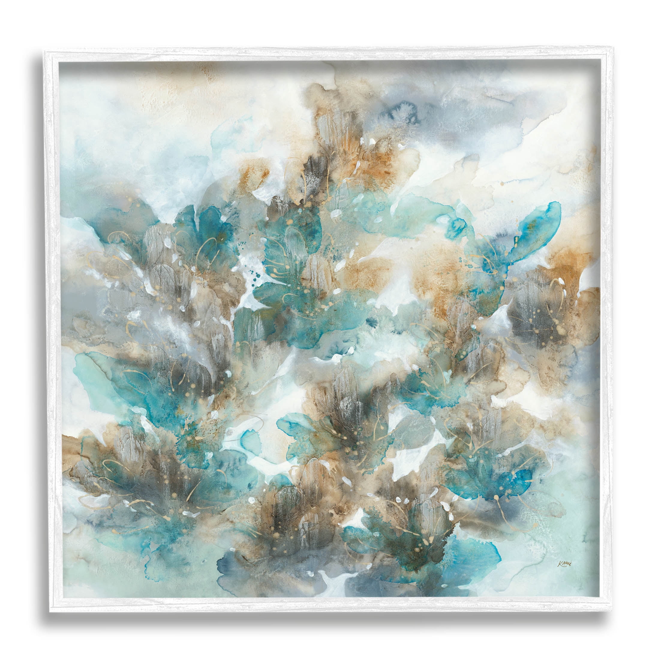 Stupell Industries Blue Floral Petals Abstract Painting White Framed Art Print Wall Art, Design by K. Nari