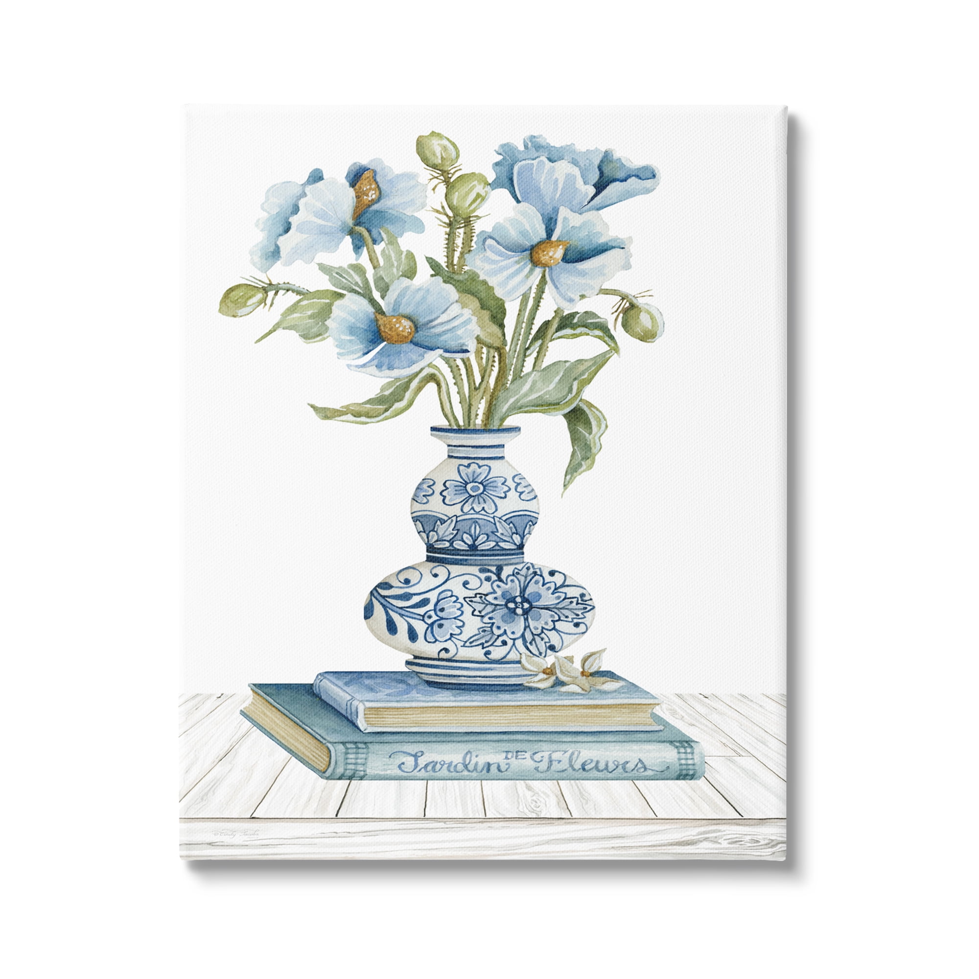 Stupell Industries Blue Flower Arrangement Ornate Pottery Still Life Painting Gallery Wrapped Canvas Print Wall Art, Design by Cindy Jacobs