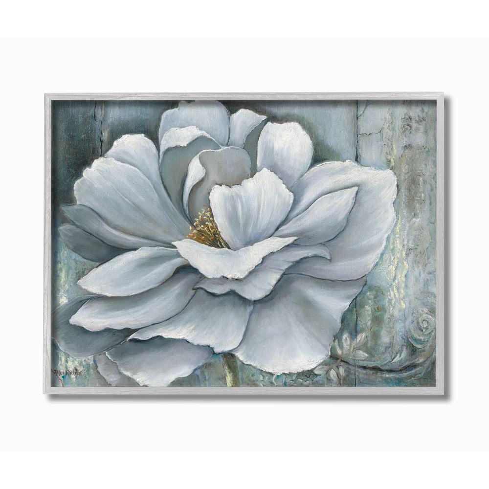 Stupell Industries Blue Flower Bloom Painting Framed Wall Art by Heinz Scholnhammer, 11" x 14", Gray Framed
