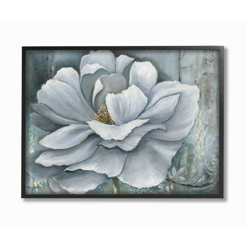 Stupell Industries Blue Flower Bloom Painting Framed Wall Art by Heinz Scholnhammer, 24" x 30", Black Framed