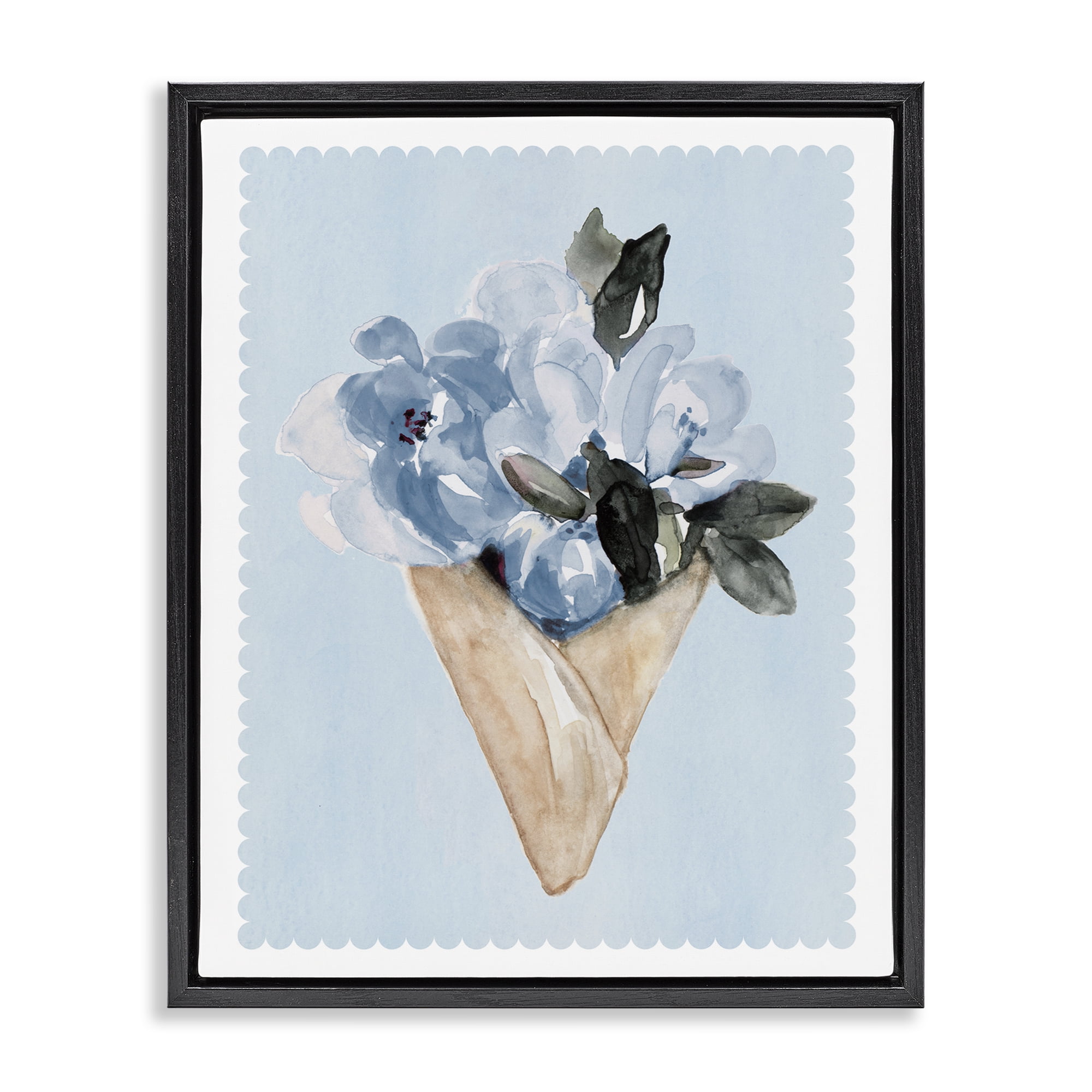 Stupell Industries Blue Flower Gift Bouquet Black Framed Floater Canvas Wall Art, design by Elizabeth Medley