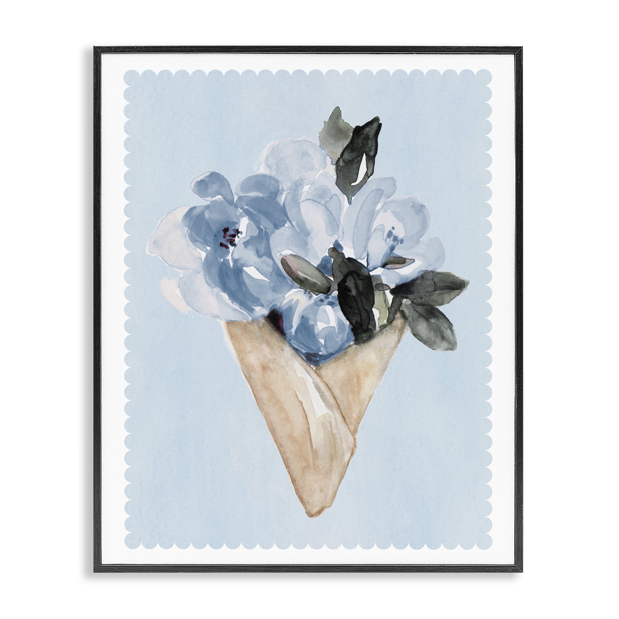 Stupell Industries Blue Flower Gift Bouquet Black Framed Giclee Art, design by Elizabeth Medley