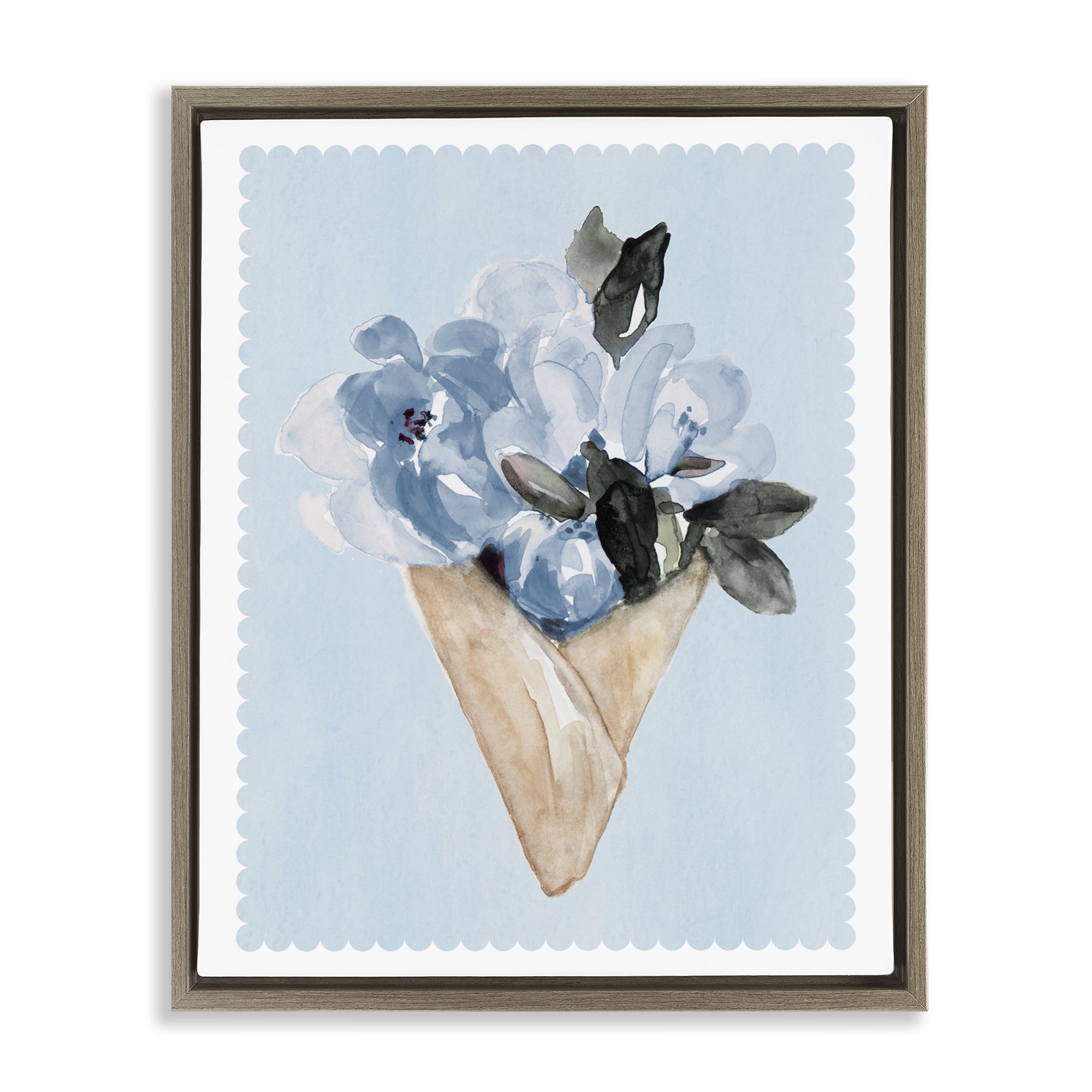 Stupell Industries Blue Flower Gift Bouquet Brown Framed Floater Canvas Wall Art, design by Elizabeth Medley