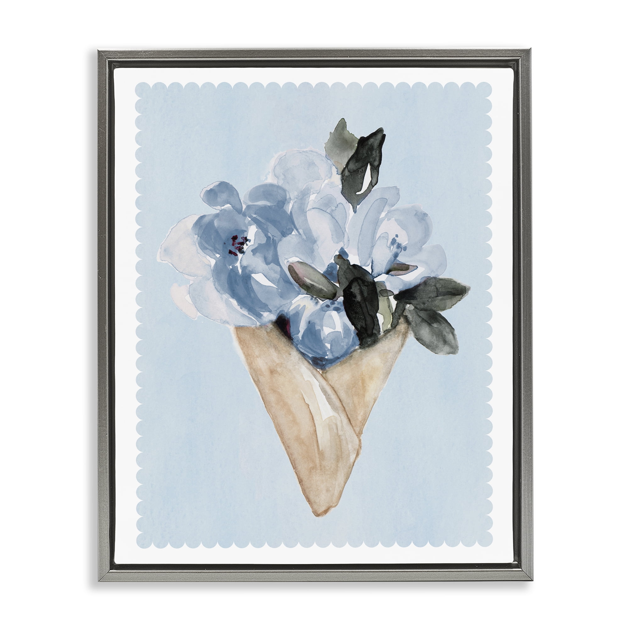Stupell Industries Blue Flower Gift Bouquet Gray Framed Floater Canvas Wall Art, design by Elizabeth Medley