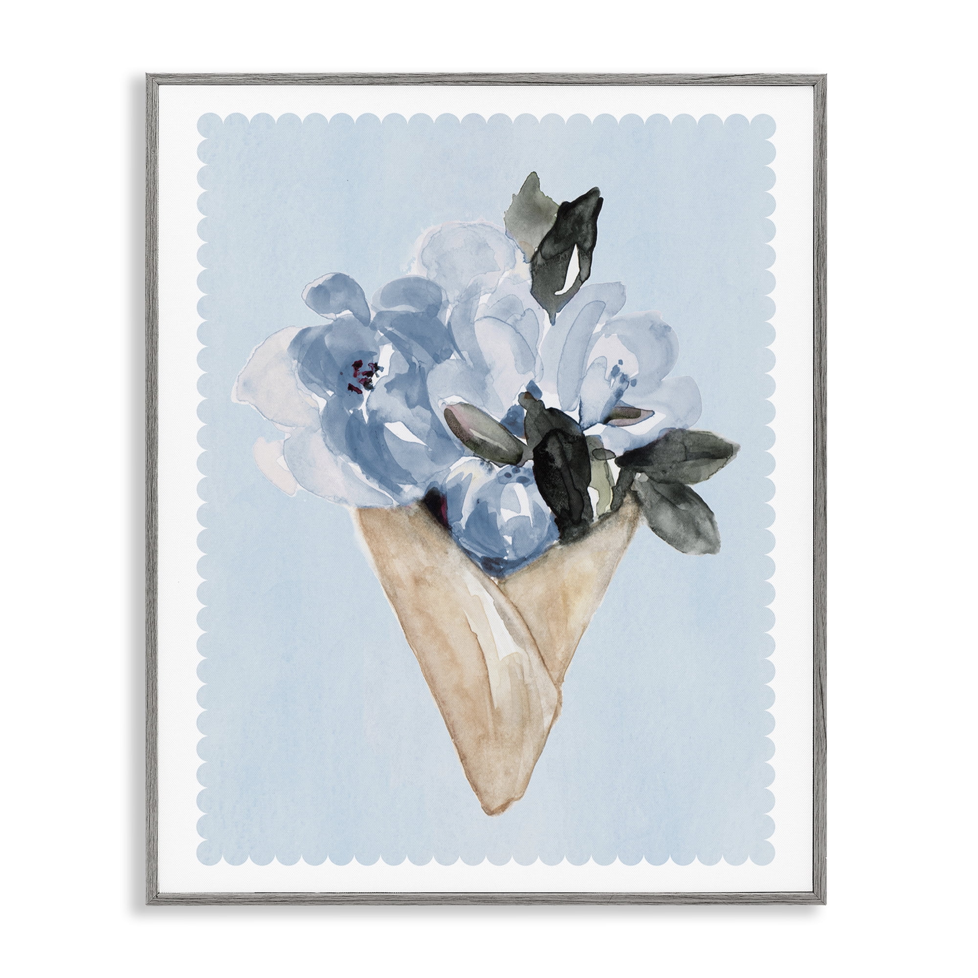 Stupell Industries Blue Flower Gift Bouquet Gray Framed Giclee Art, design by Elizabeth Medley