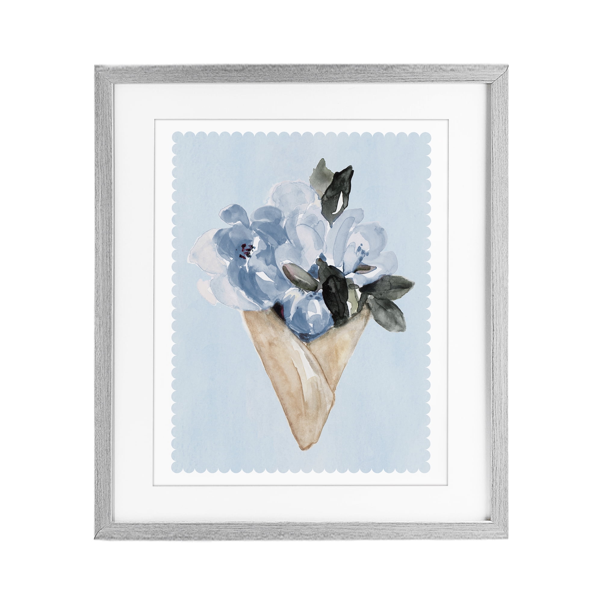 Stupell Industries Blue Flower Gift Bouquet Gray Framed Print Under Glass, design by Elizabeth Medley