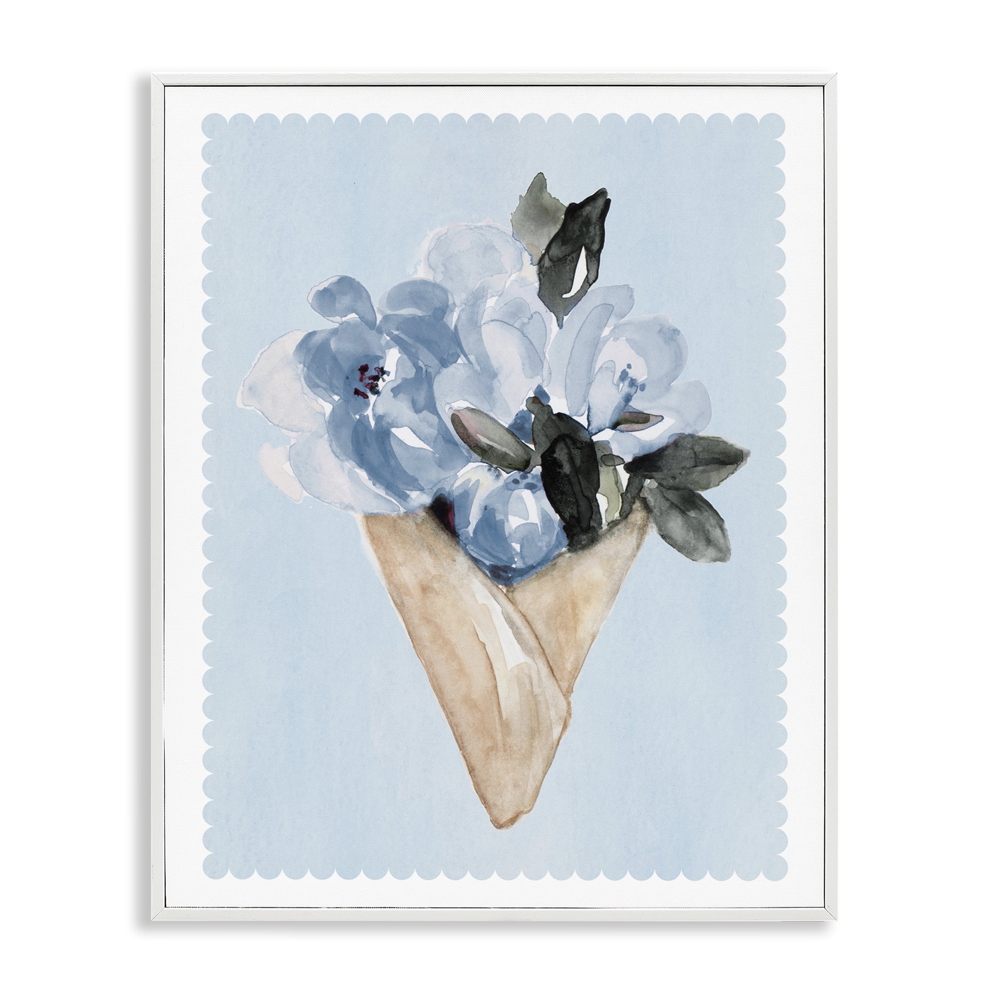 Stupell Industries Blue Flower Gift Bouquet White Framed Giclee Art, design by Elizabeth Medley