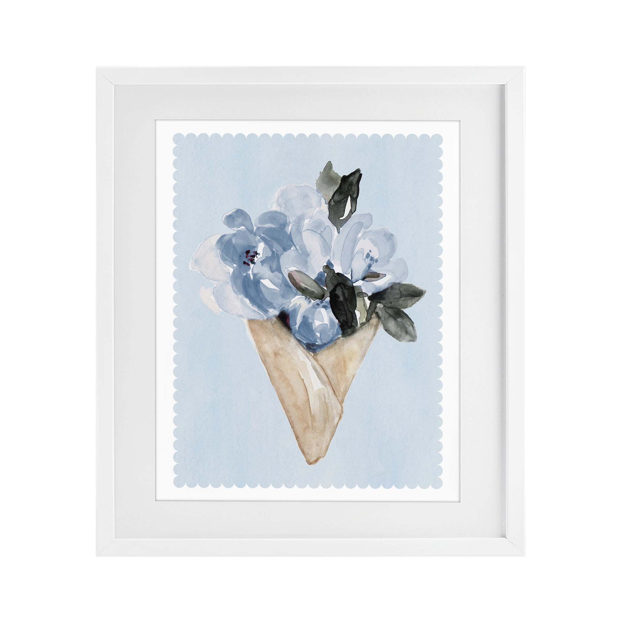 Stupell Industries Blue Flower Gift Bouquet White Framed Print Under Glass, design by Elizabeth Medley