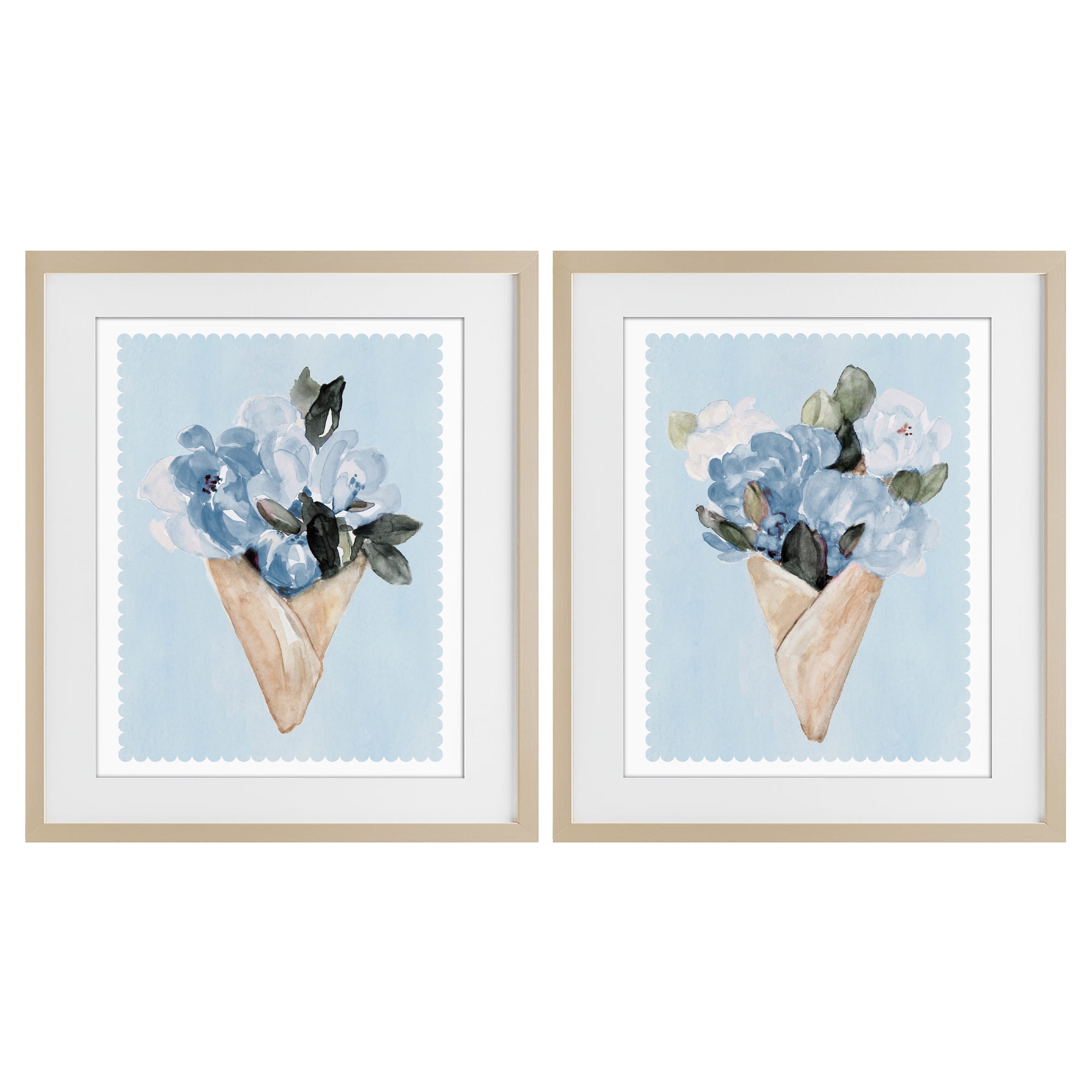 Stupell Industries Blue Flower Gift Bouquets 2 Piece Birch Framed Print Under Glass Set, design by Lanie Loreth