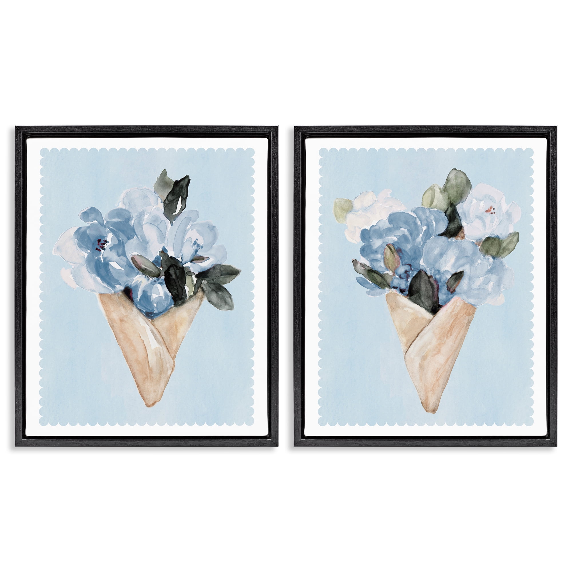 Stupell Industries Blue Flower Gift Bouquets 2 Piece Black Framed Floater Canvas Set, design by Lanie Loreth