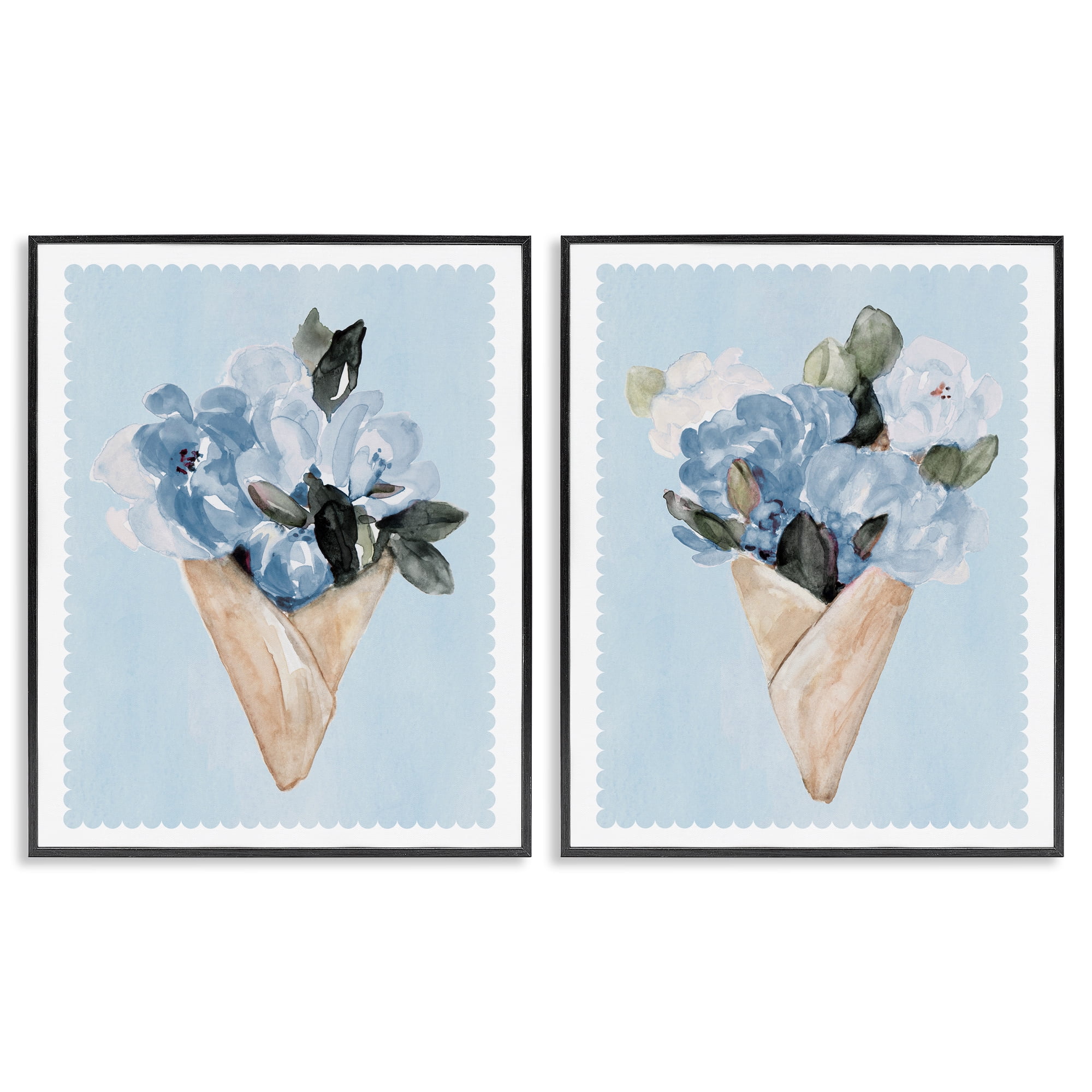 Stupell Industries Blue Flower Gift Bouquets 2 Piece Black Framed Giclee Art Set, design by Lanie Loreth