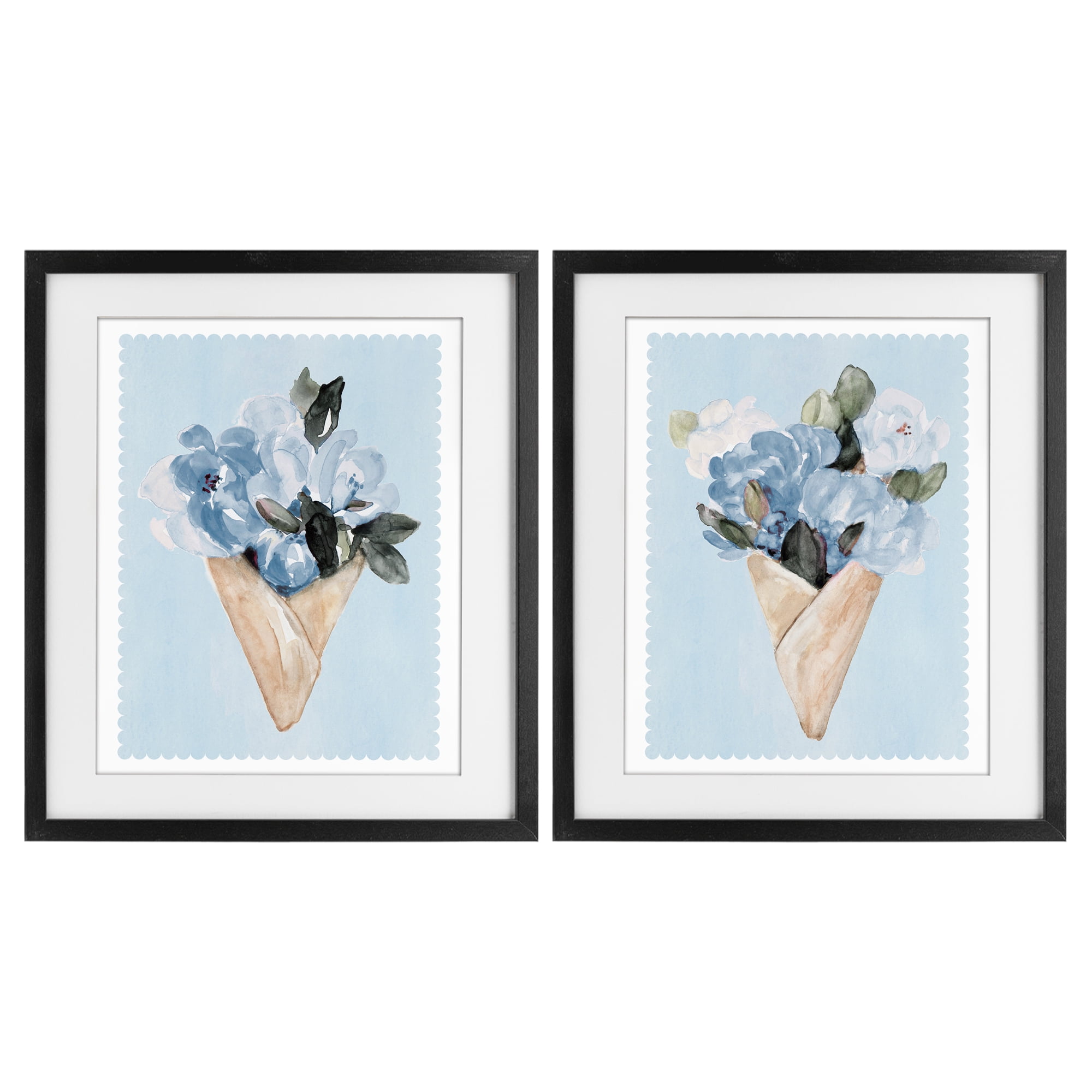 Stupell Industries Blue Flower Gift Bouquets 2 Piece Black Framed Print Under Glass Set, design by Lanie Loreth