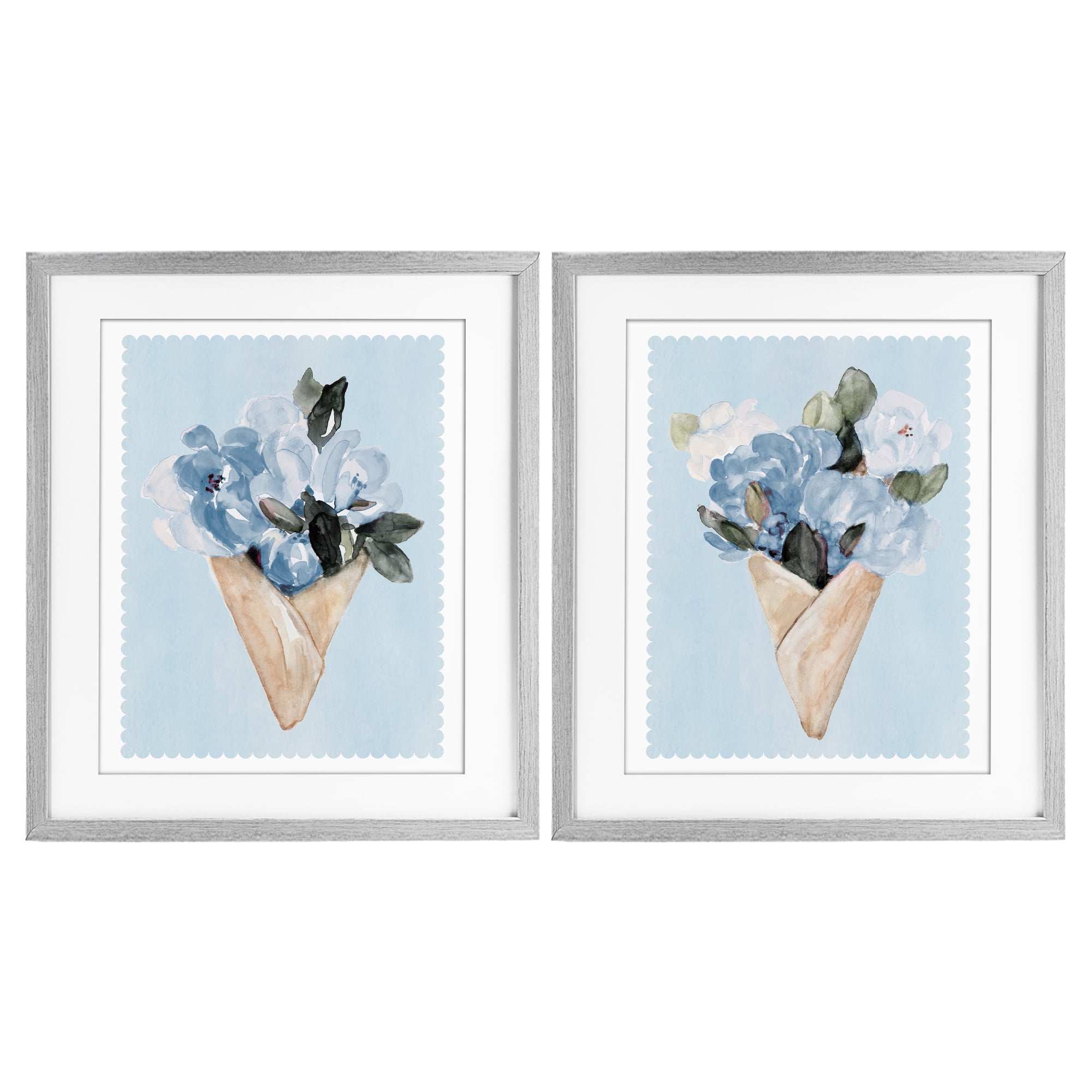 Stupell Industries Blue Flower Gift Bouquets 2 Piece Gray Framed Print Under Glass Set, design by Lanie Loreth