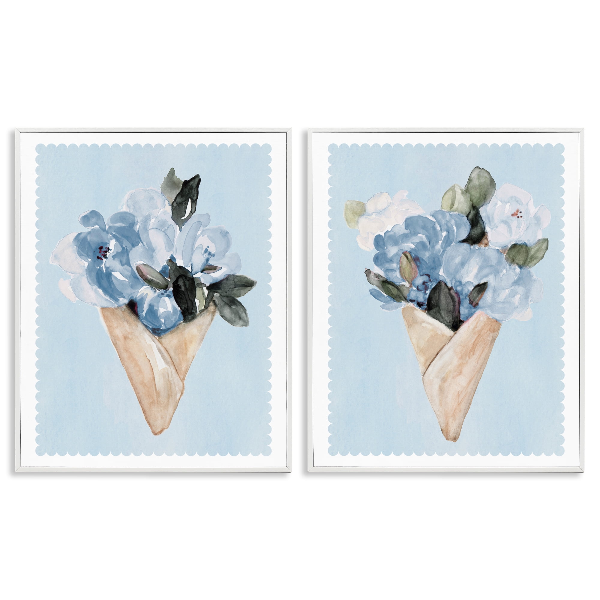 Stupell Industries Blue Flower Gift Bouquets 2 Piece White Framed Giclee Art Set, design by Lanie Loreth