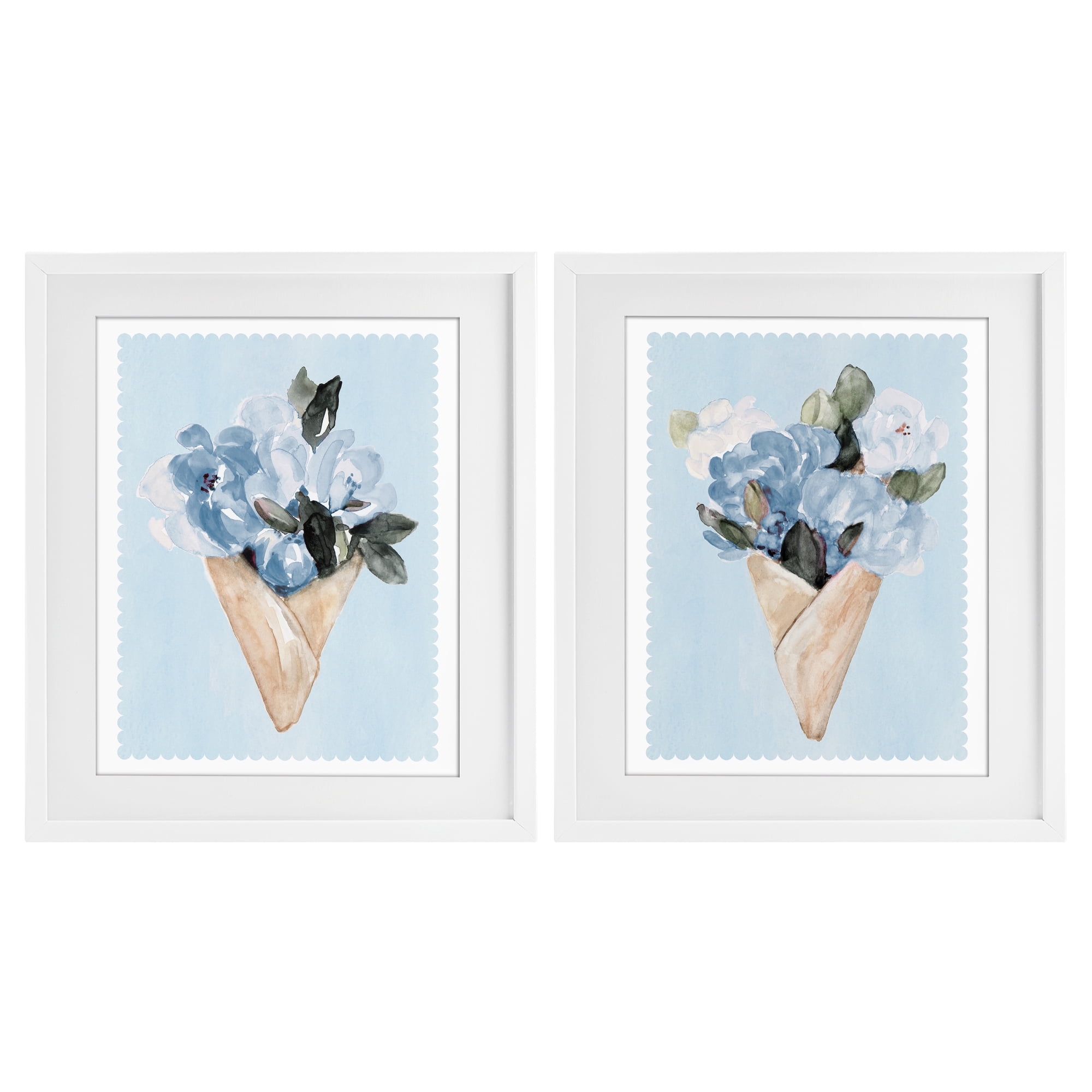 Stupell Industries Blue Flower Gift Bouquets 2 Piece White Framed Print Under Glass Set, design by Lanie Loreth