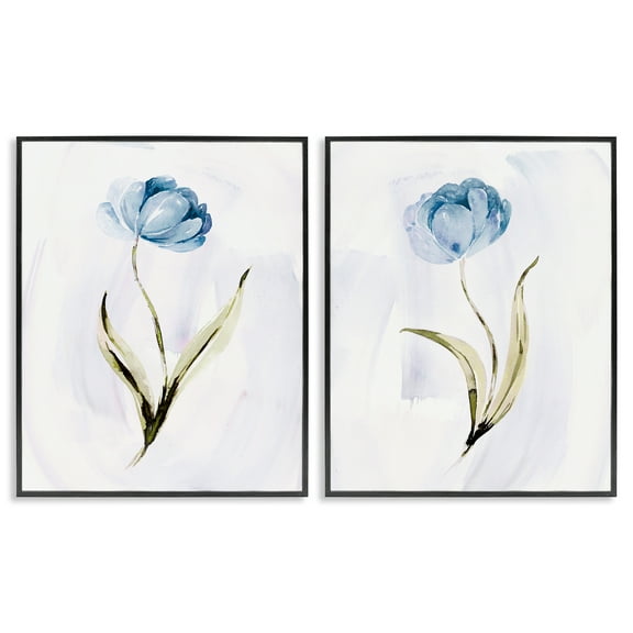 Stupell Industries Blue Flower Sprigs Floral Painting Black Framed Art Print Wall Art, 11 x 14, Set of 2
